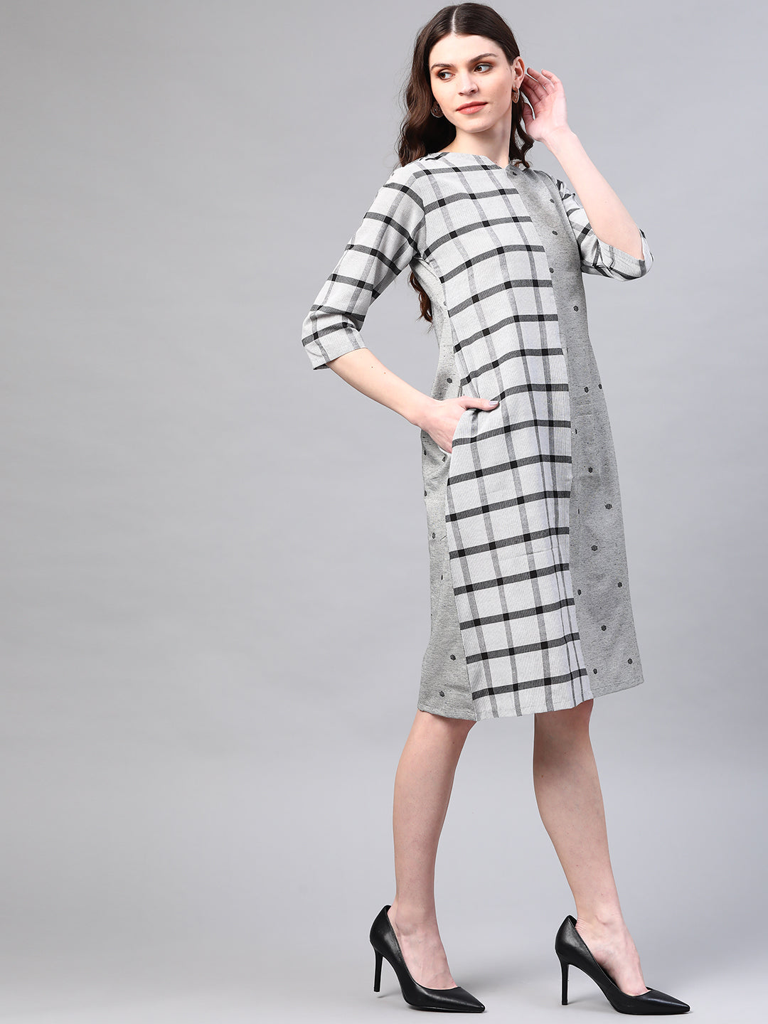 Grey Half and Half Handloom A-Line Dress