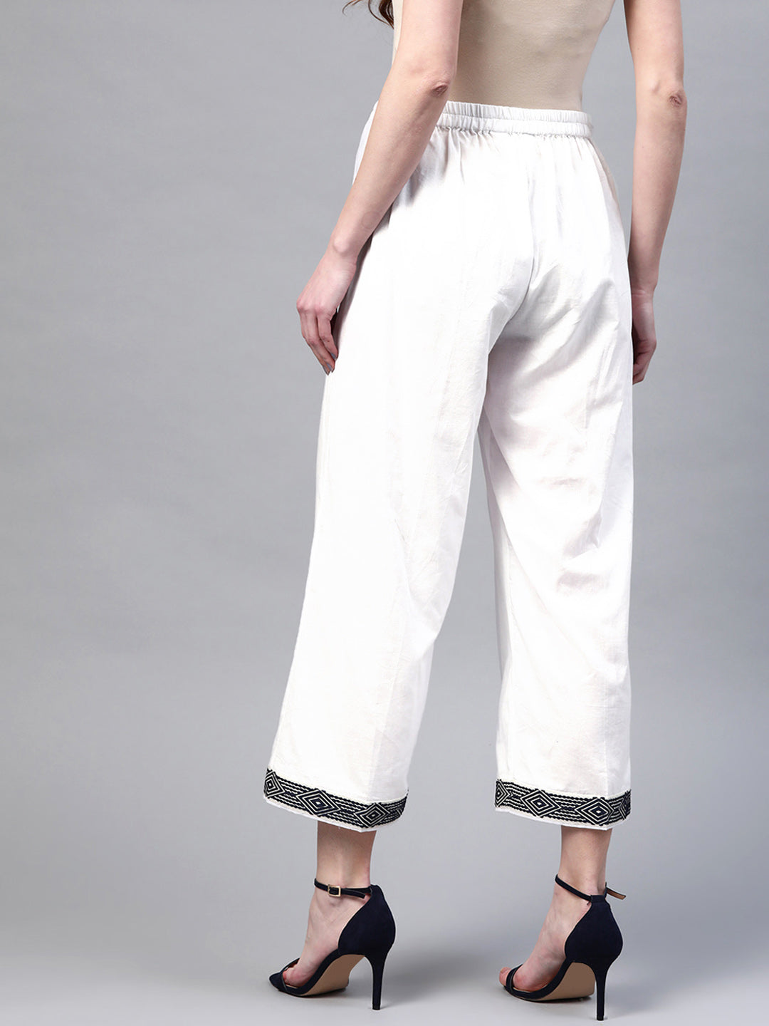 Women White Hem Design Wide Leg Sustainable Palazzos