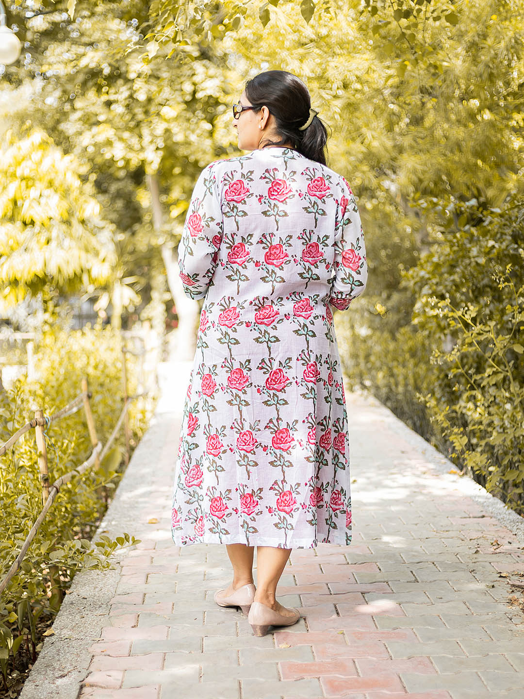 Handblock Printed Overlay Red Dress