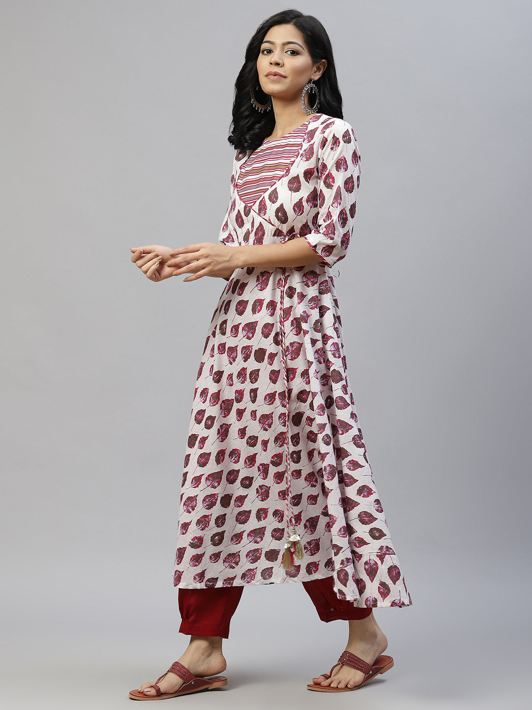 Women Purple Floral Printed Angrakha Pure Cotton Kurta with Palazzos