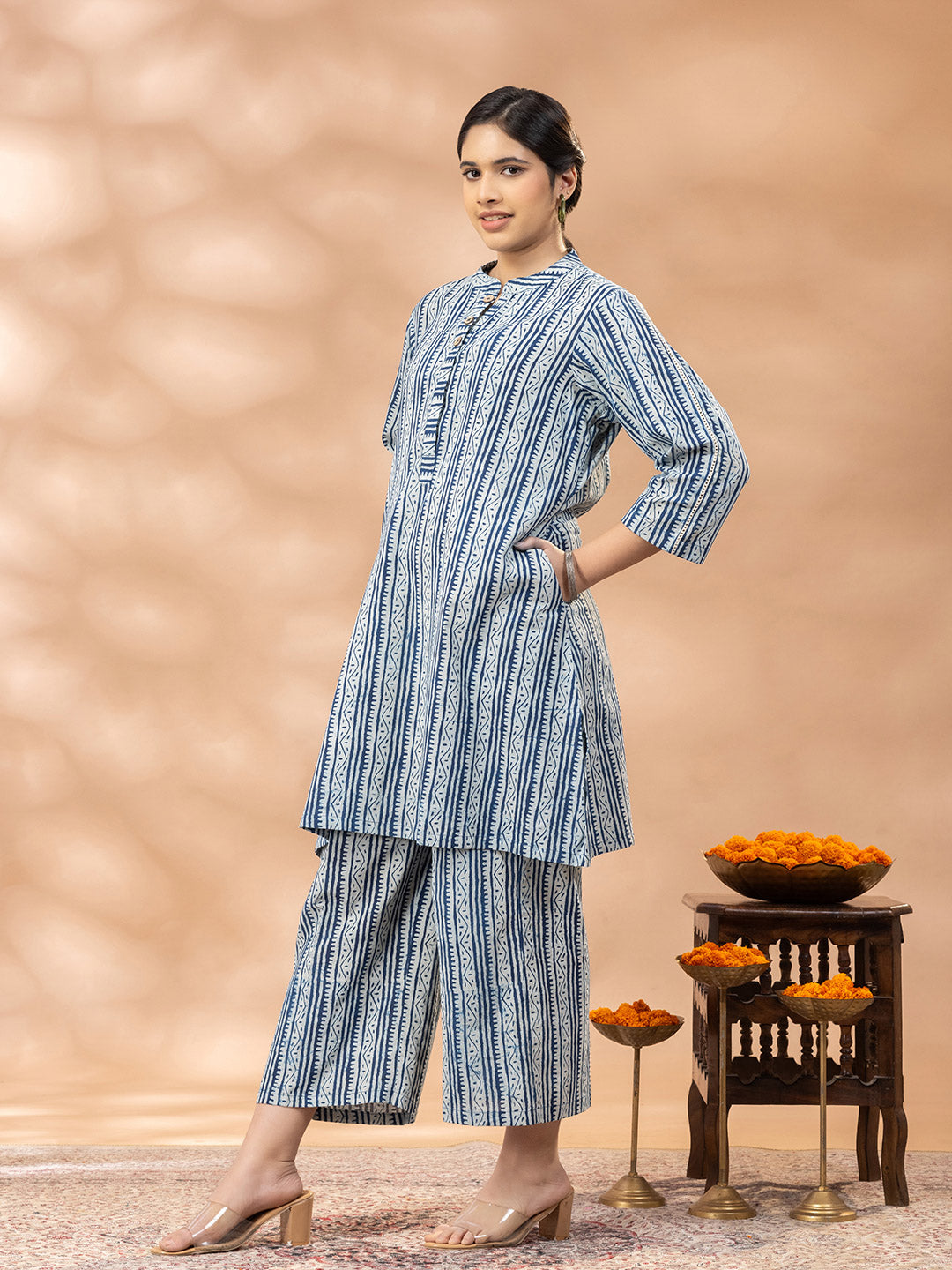 Bagru Indigo Blue Mandarin Kurta Set
