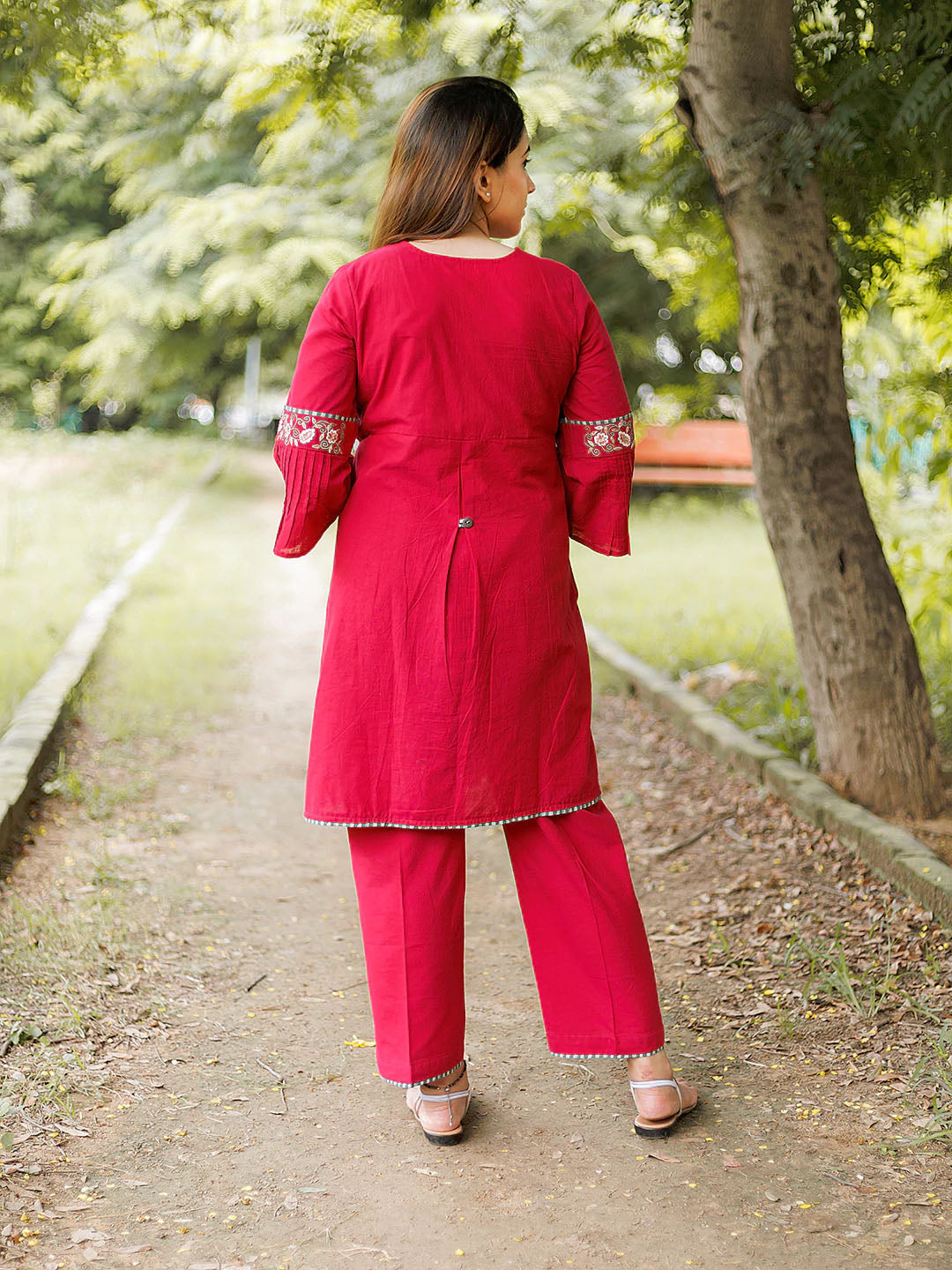 Fuscia Pink Embroidered Coord Set