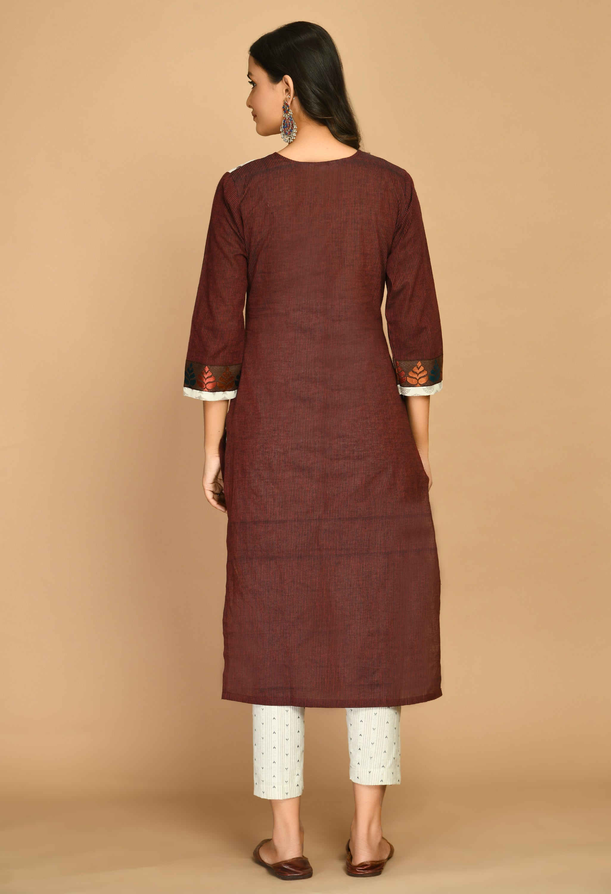 Wine Handloom Kurta Set