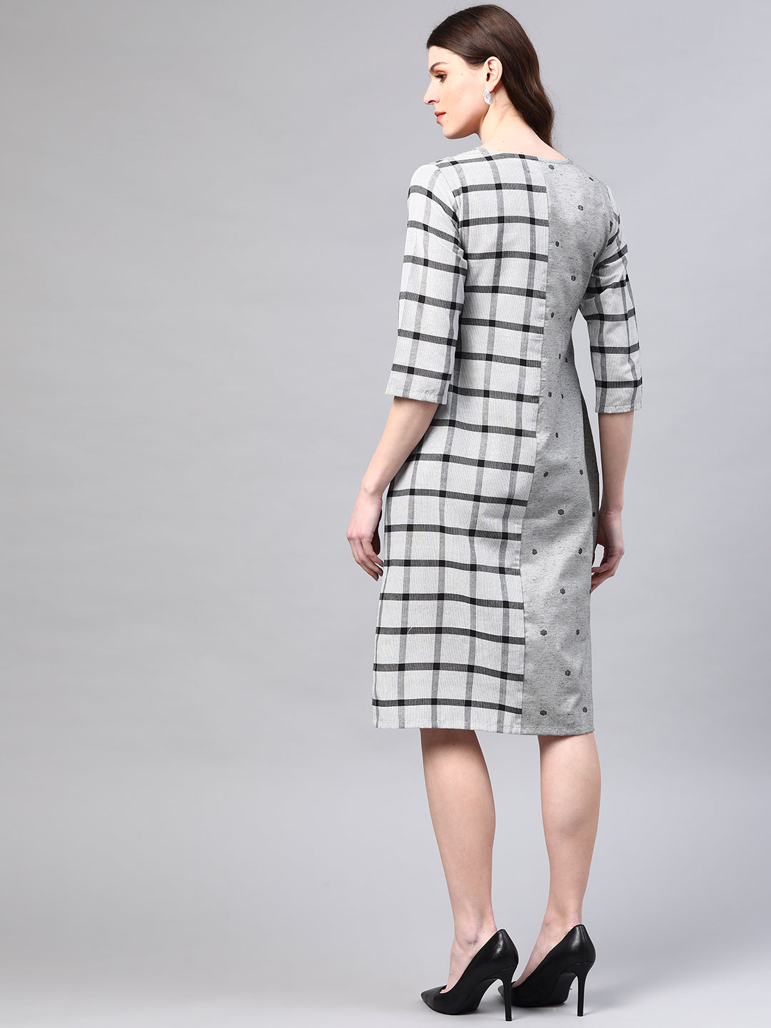 Grey Half and Half Handloom A-Line Dress