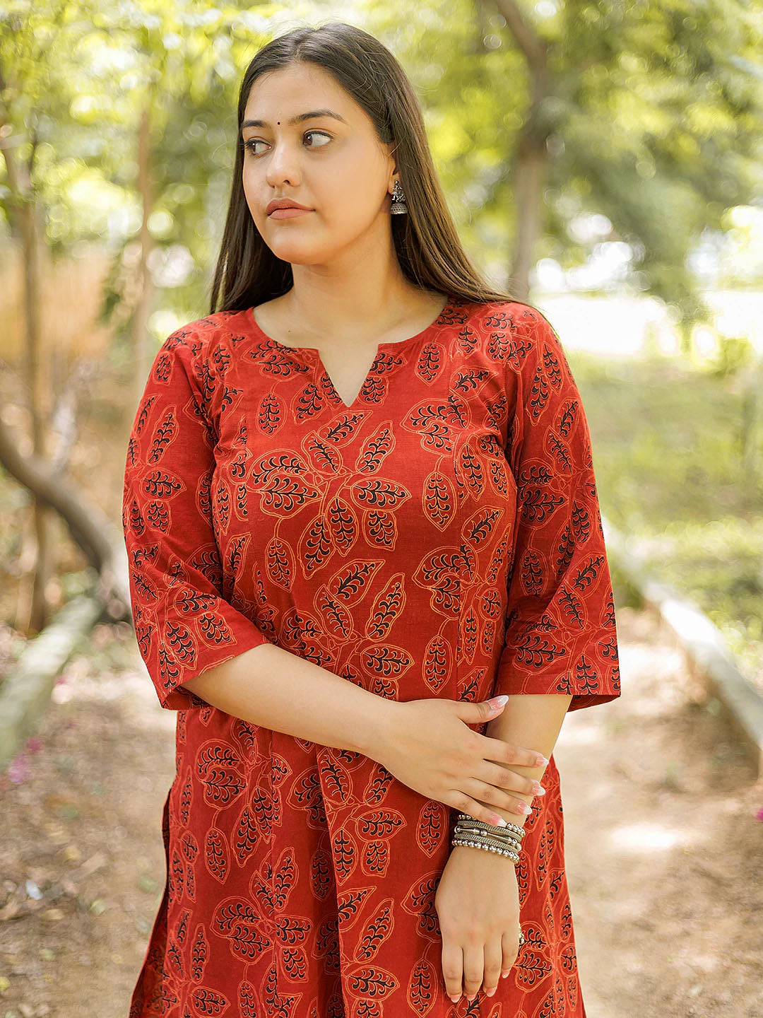 Brick Red Dabu Kurta with Black Palazzo Set