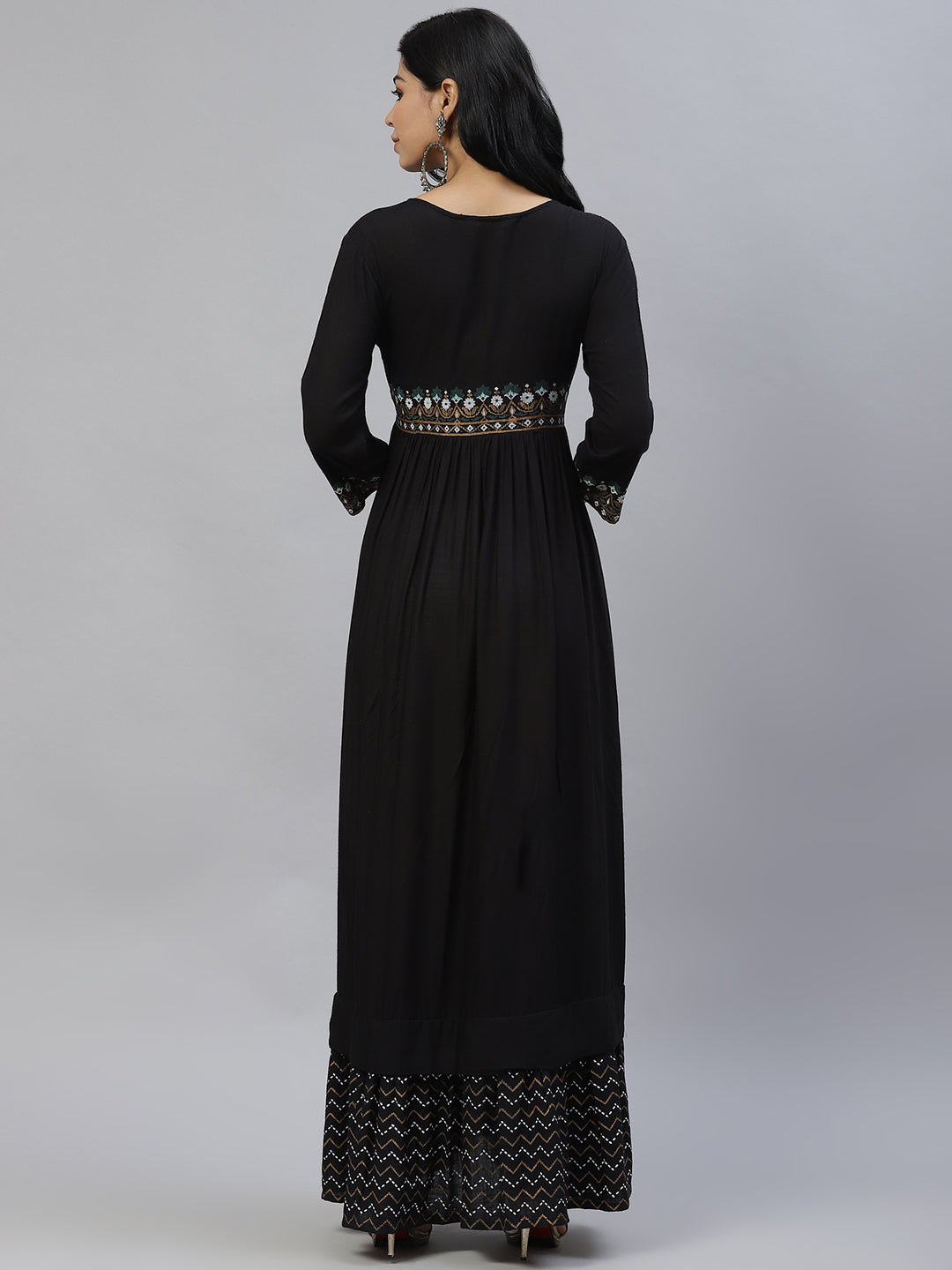 Black & Off White Ethnic Motifs Ethnic Empire Maxi Dress