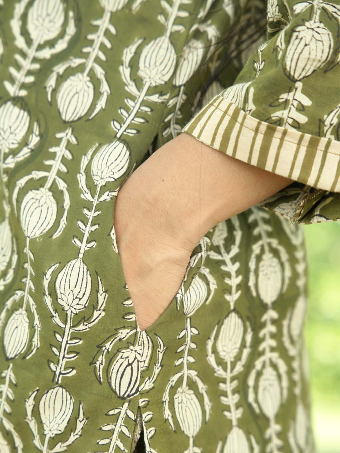 Bagru Handblock Printed Green Yoke Design Kurta Set