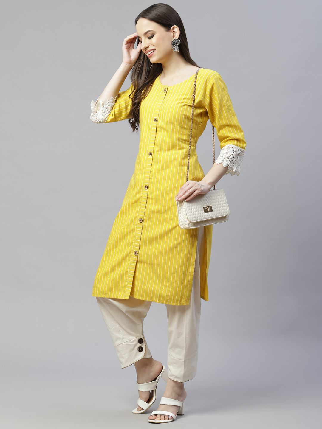 Off - White Solid Pure Cotton Sustainable Salwar