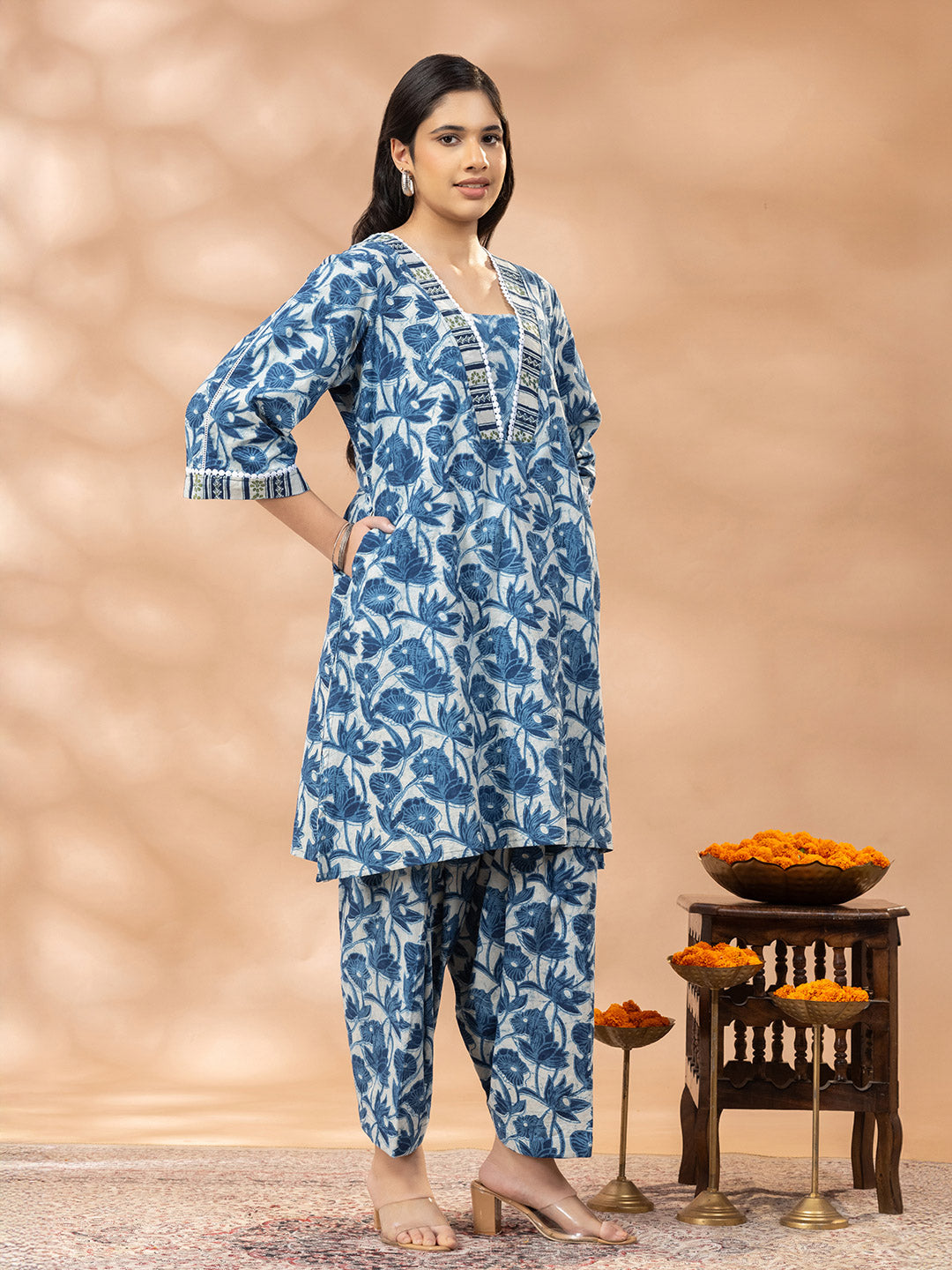 Bagru Indigo Floral Kurta Salwar Set