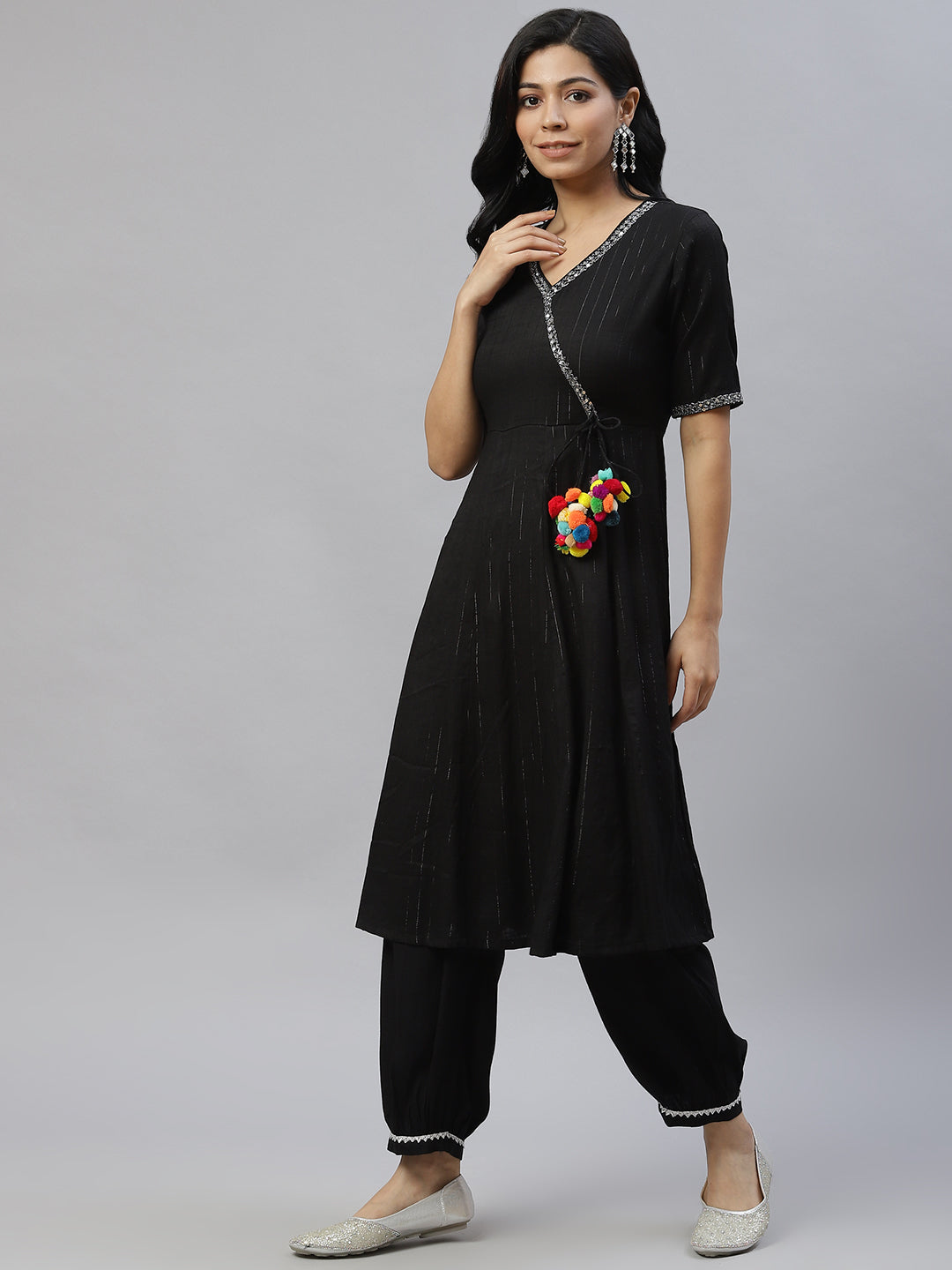 Women Black Yoke Design Panelled Kurta with Salwar