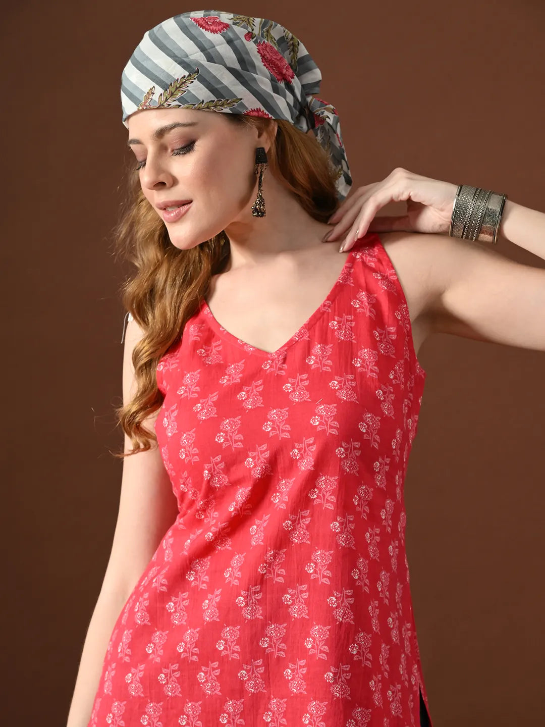 Women Floral Print Mandira Backless Kurti