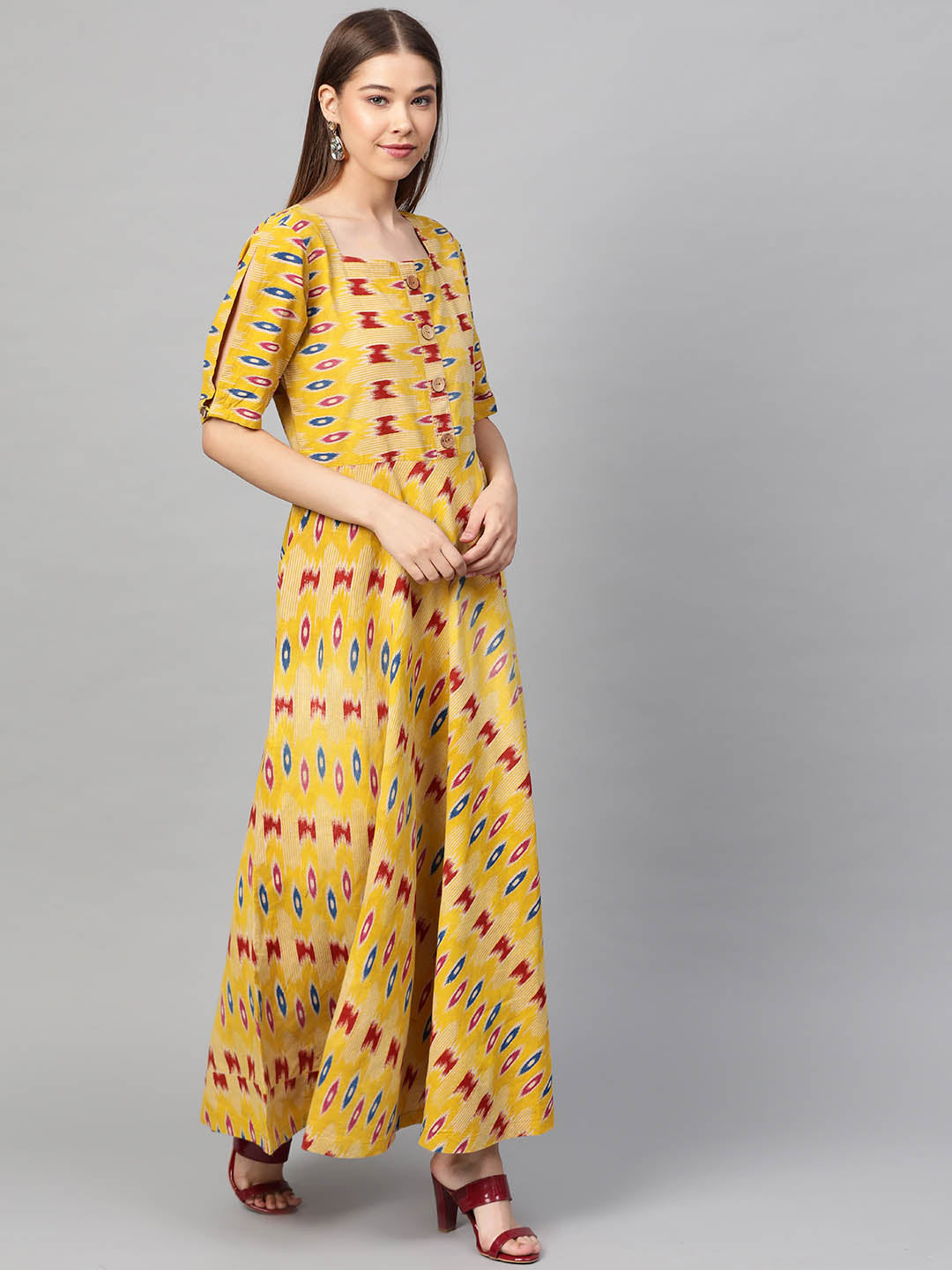 Yellow Kalamkari Umbrella Dress