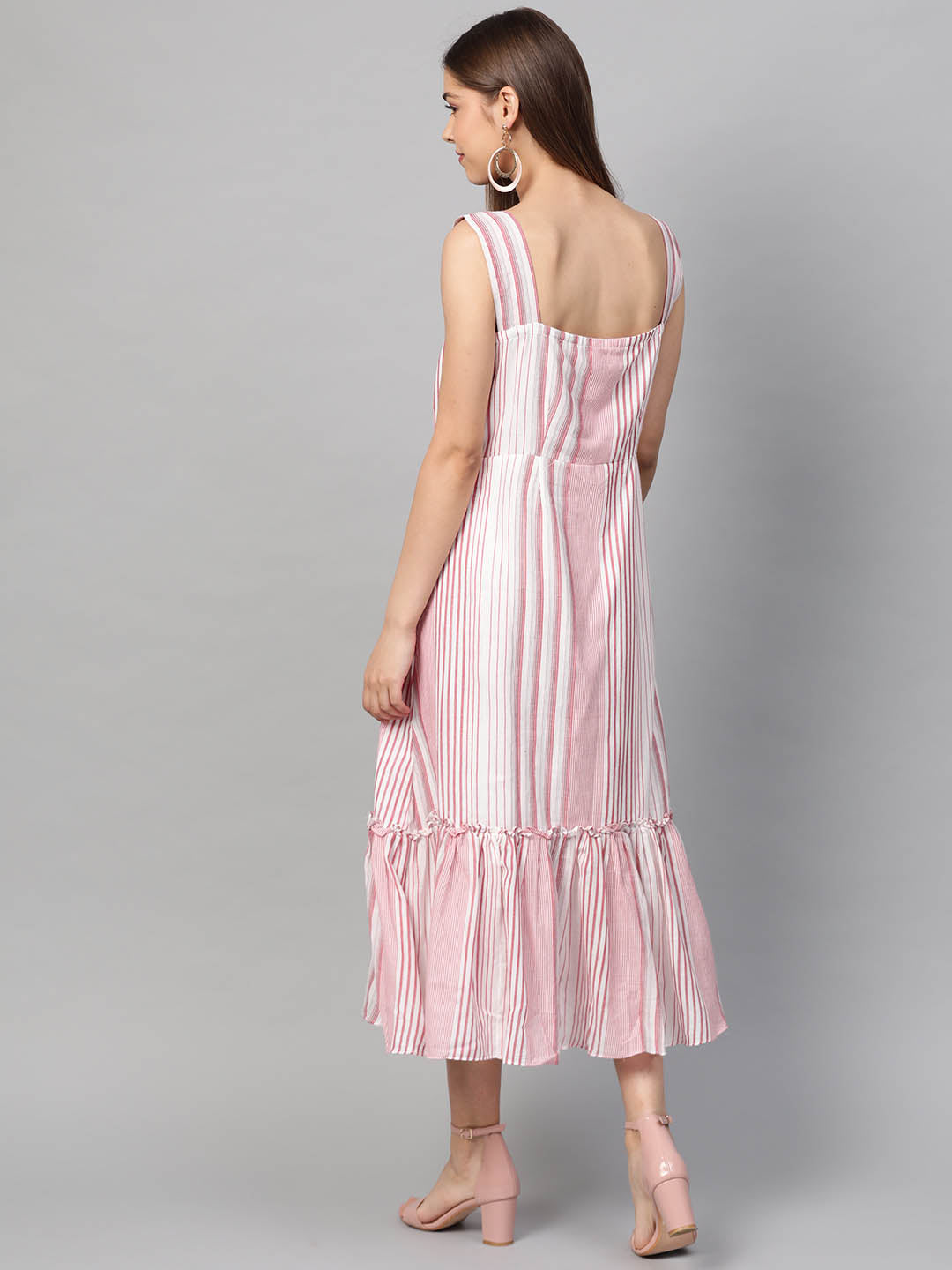 Pink Striped woven Mul-Mul Dress