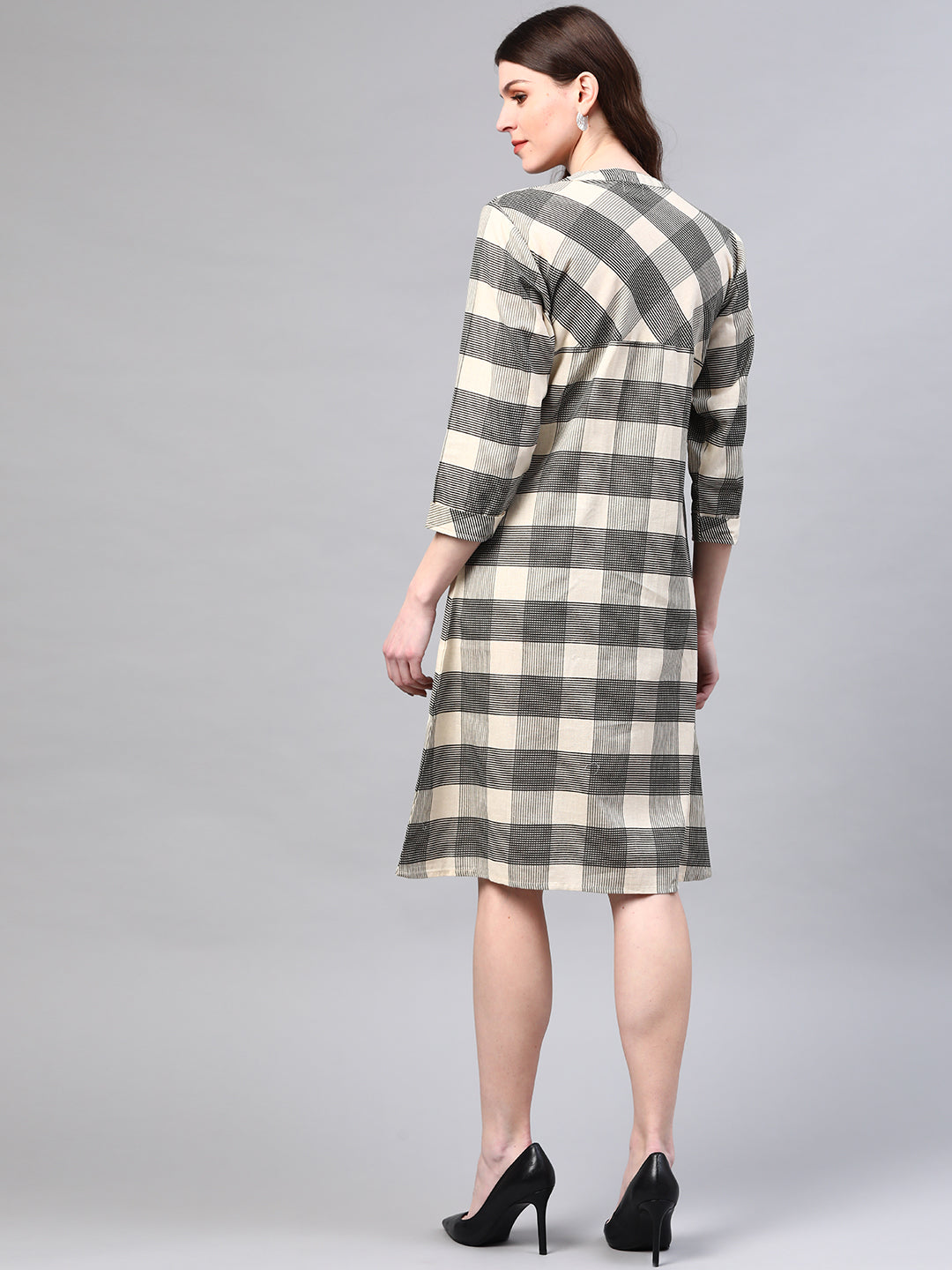 Off-White Black Checked Pleated A-Line Dress