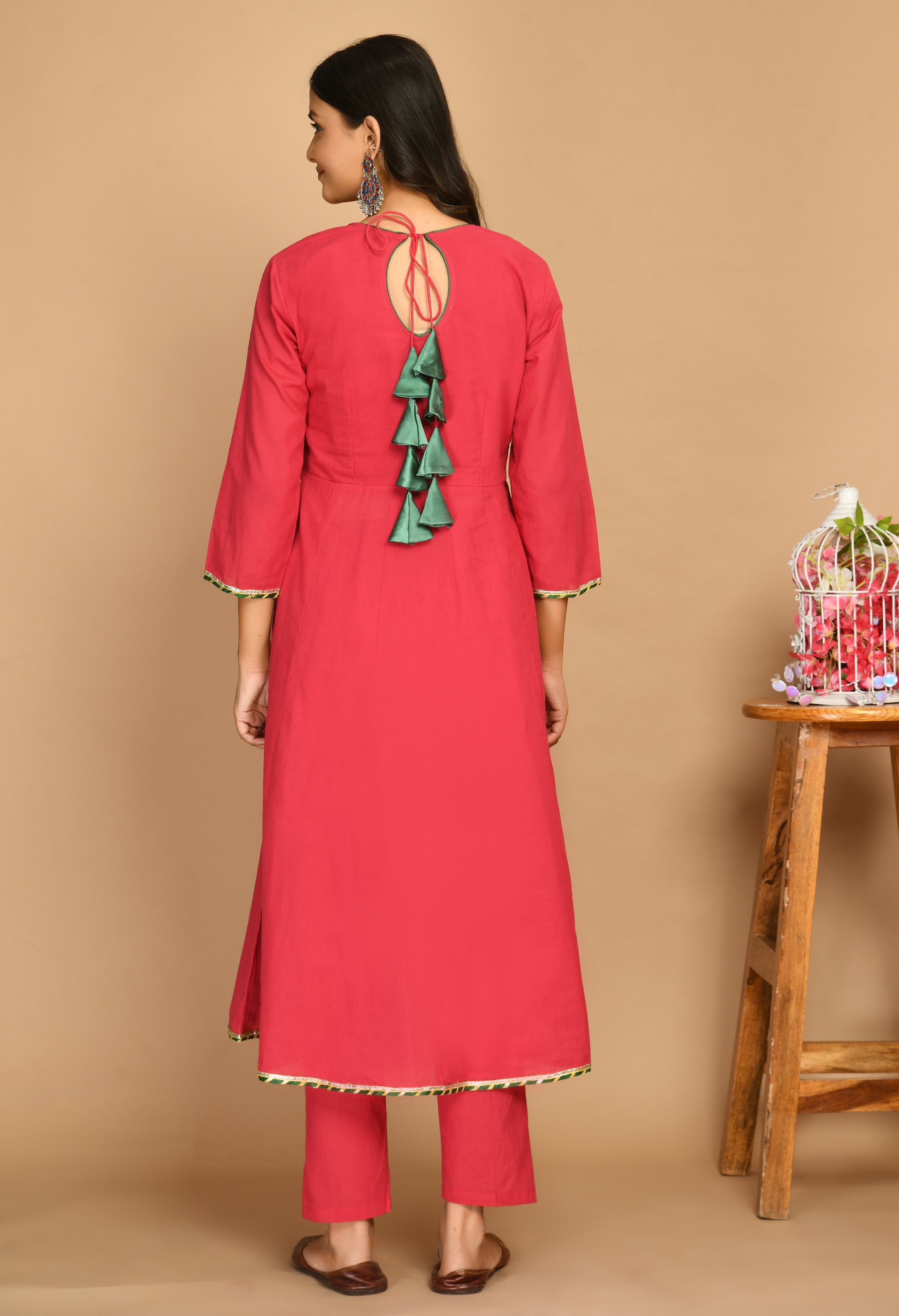 Fuchsia pink embroidered kurta set with gota work and dupatta