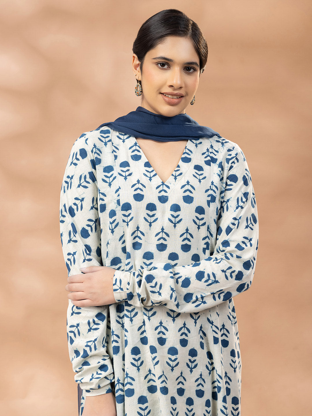 Bagru Handblock Printed Indigo Blue Churidar Sleeves Kurta Set