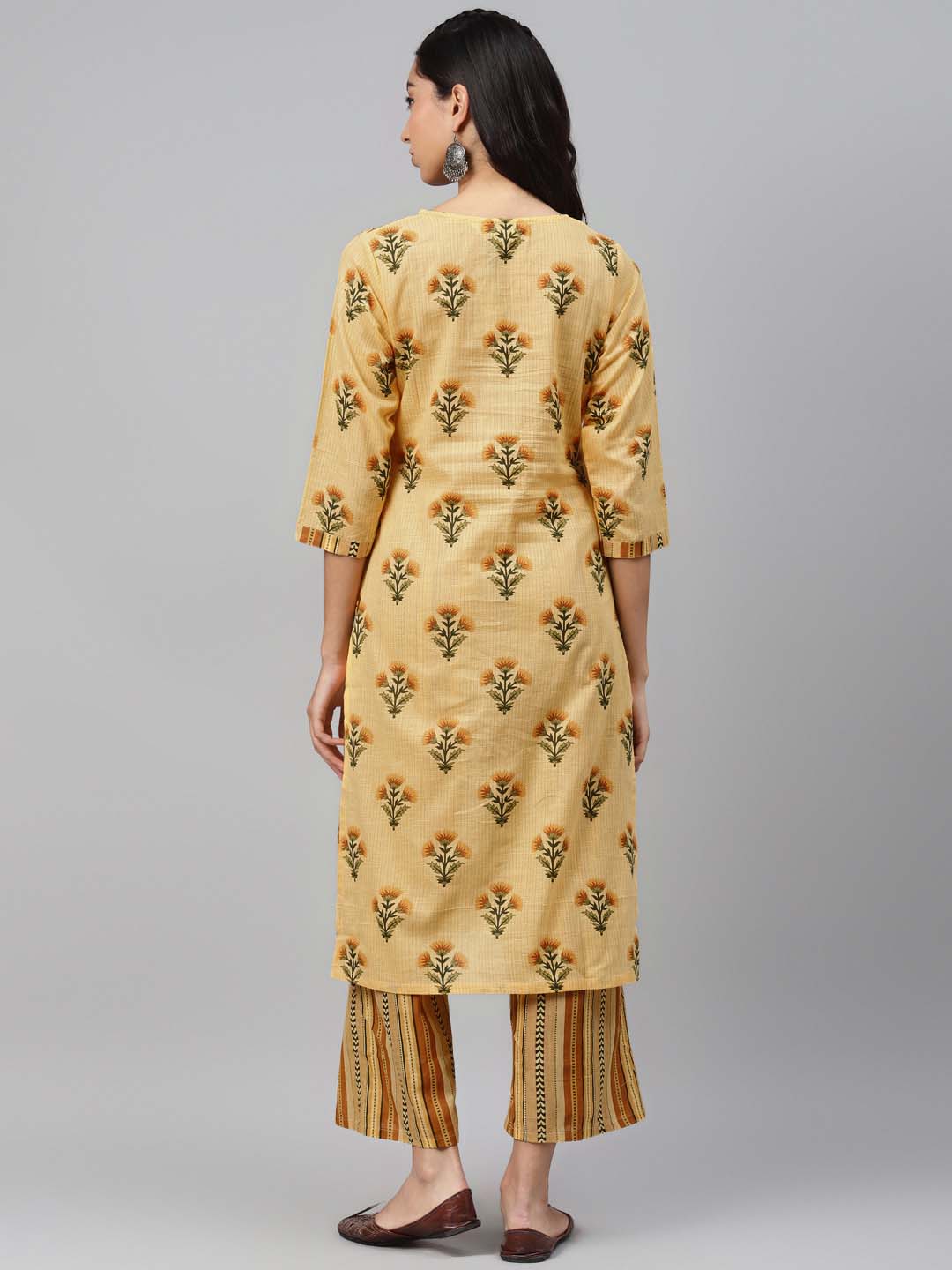 Women Yellow & Green Printed Pure Cotton Kurta with Palazzos