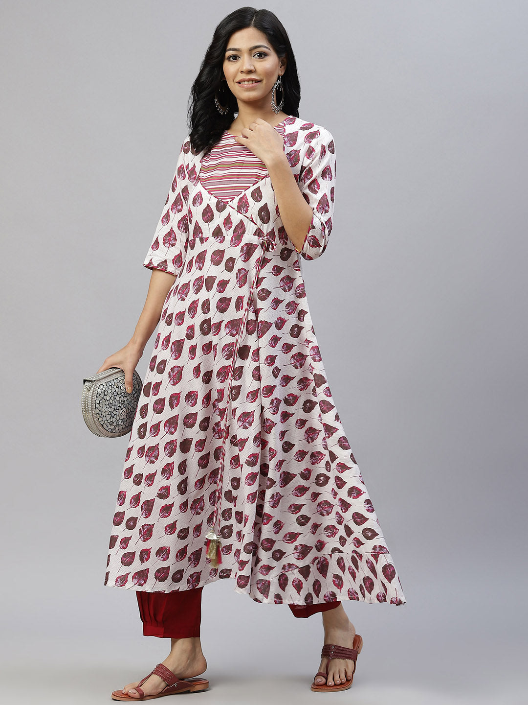 Women Purple Floral Printed Angrakha Pure Cotton Kurta with Palazzos