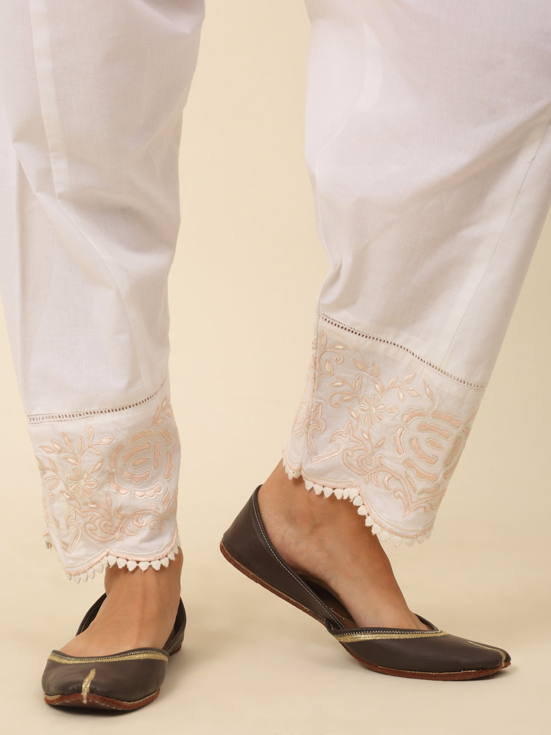 White Embroidered Salwar with Scalping and Lace Details