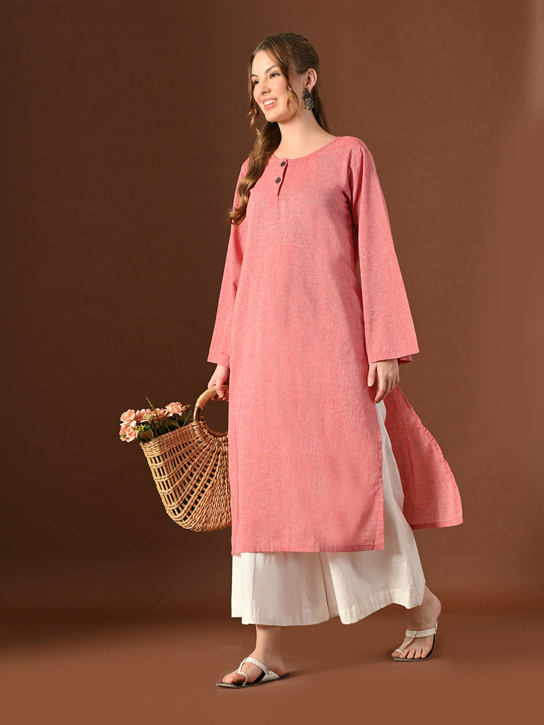 Women Pink Cotton Oversized Kurta