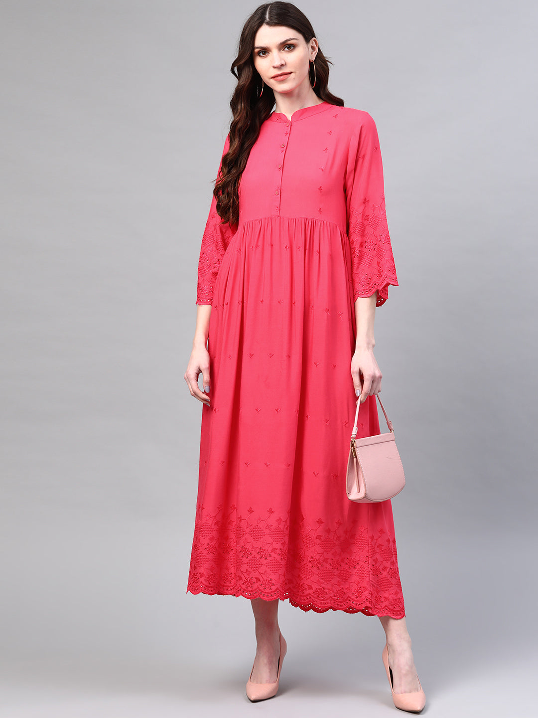 Pink Embroidered A-Line Dress