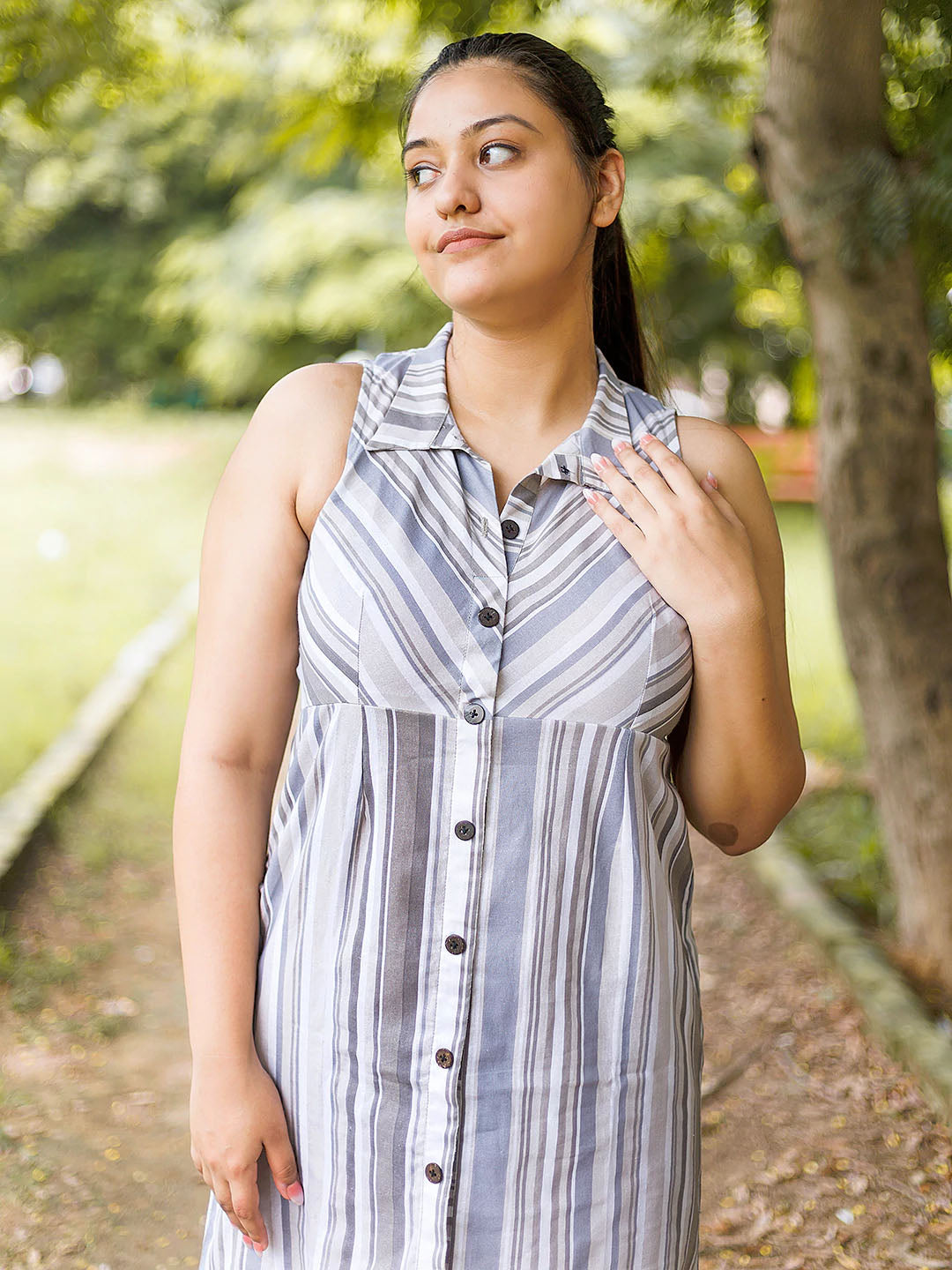 Woman Pure Cotton Collar Dress