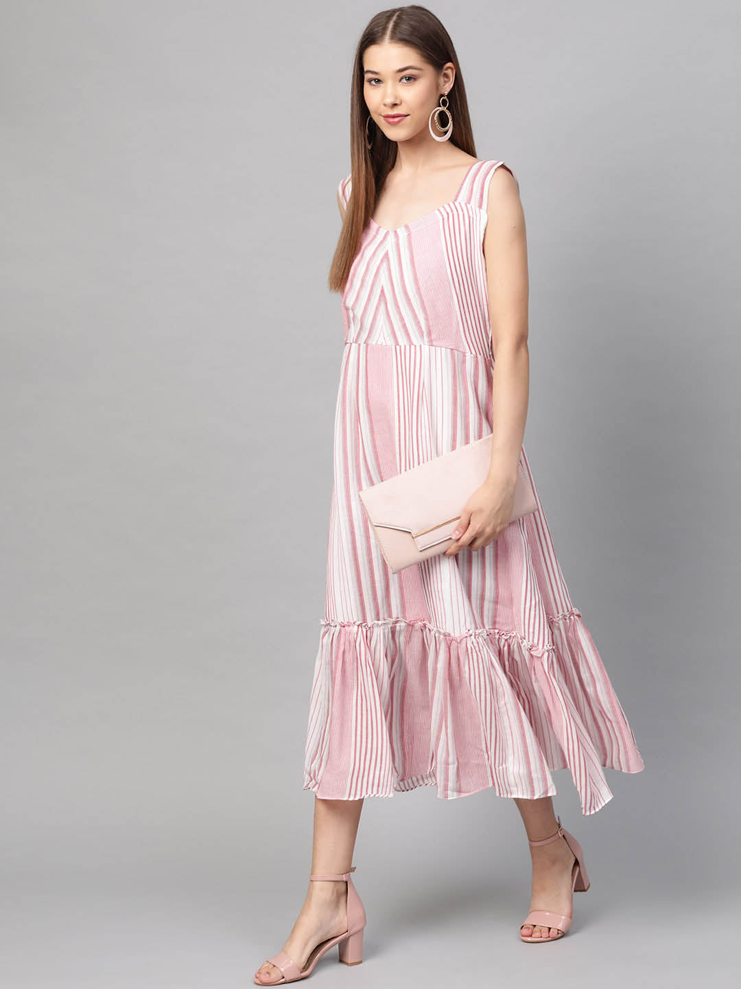 Pink Striped woven Mul-Mul Dress