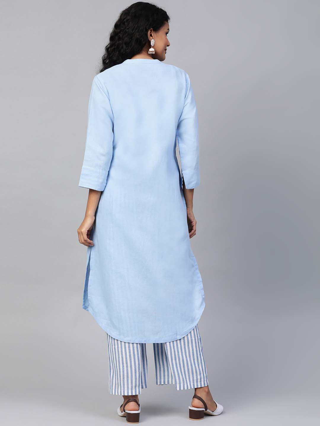 Blue & White Solid Kurta with Palazzos