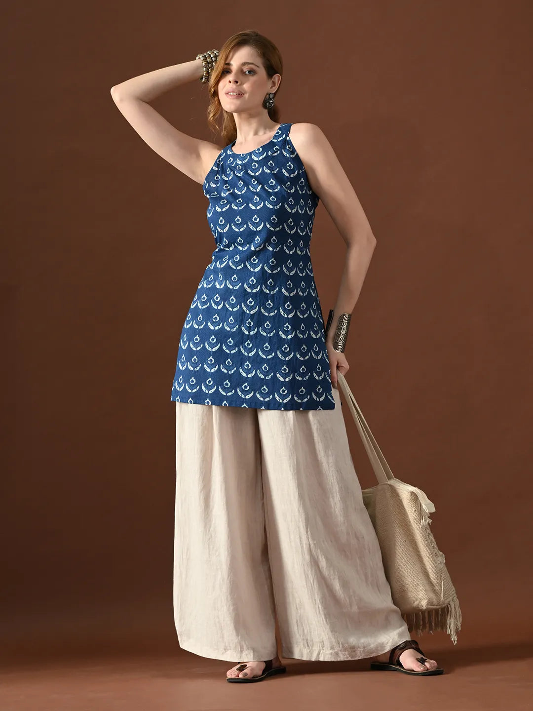 Women Floral Booty Nimrit Backless Kurti