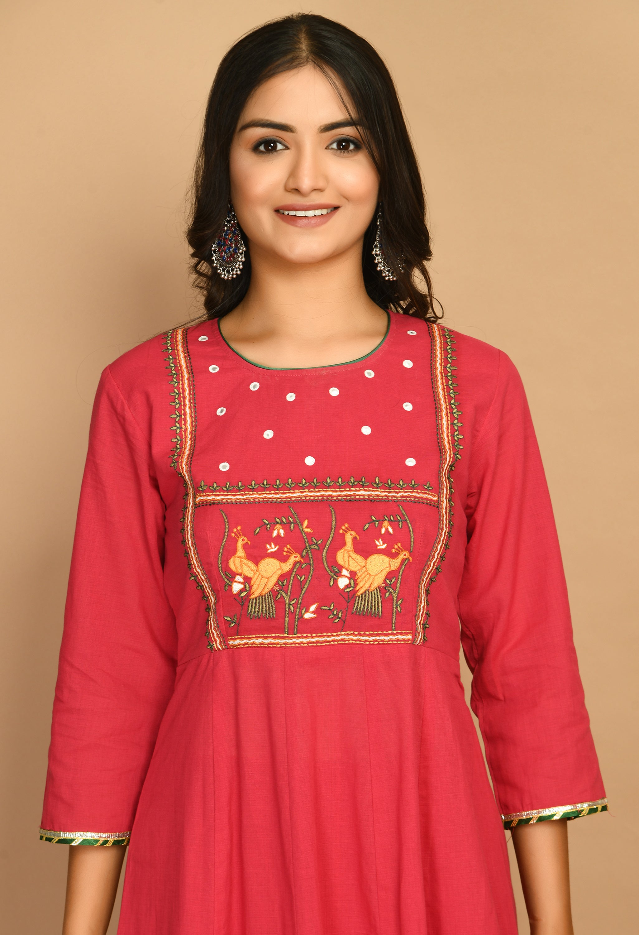 Fuchsia pink embroidered kurta set with gota work and dupatta