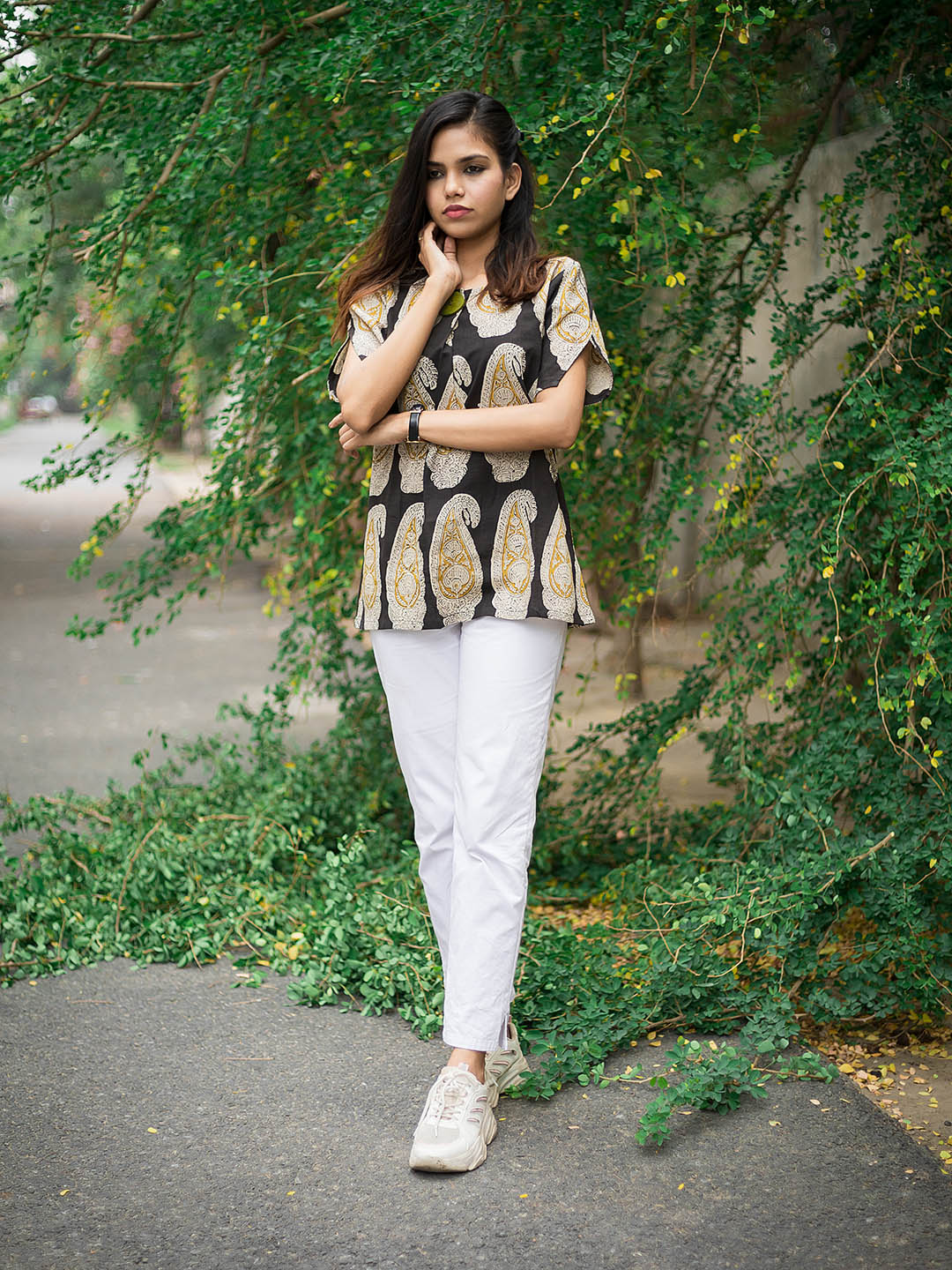 HandBlock Printed Black Paisley Top