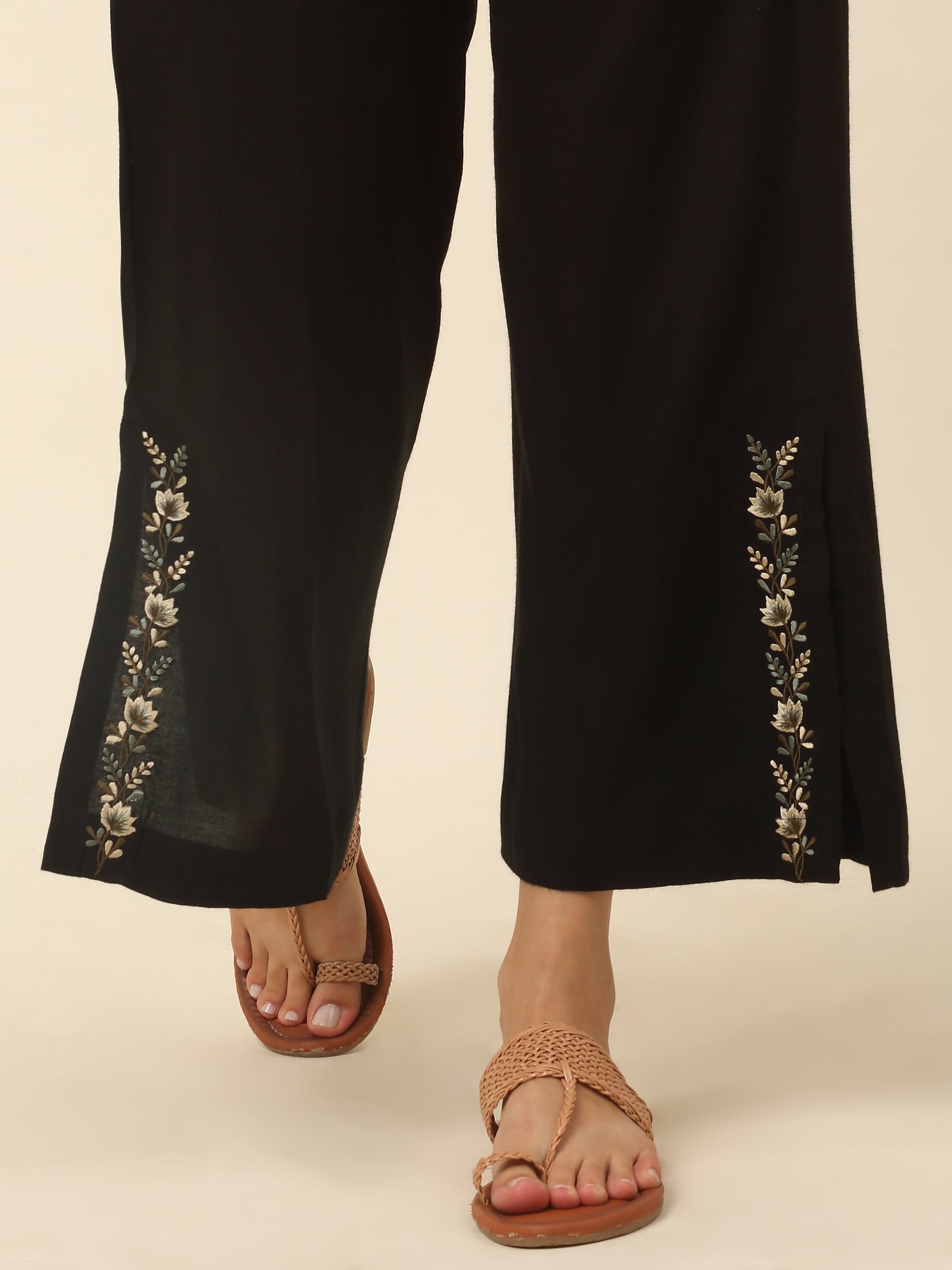 Black Rayon Embroidered Palazzo