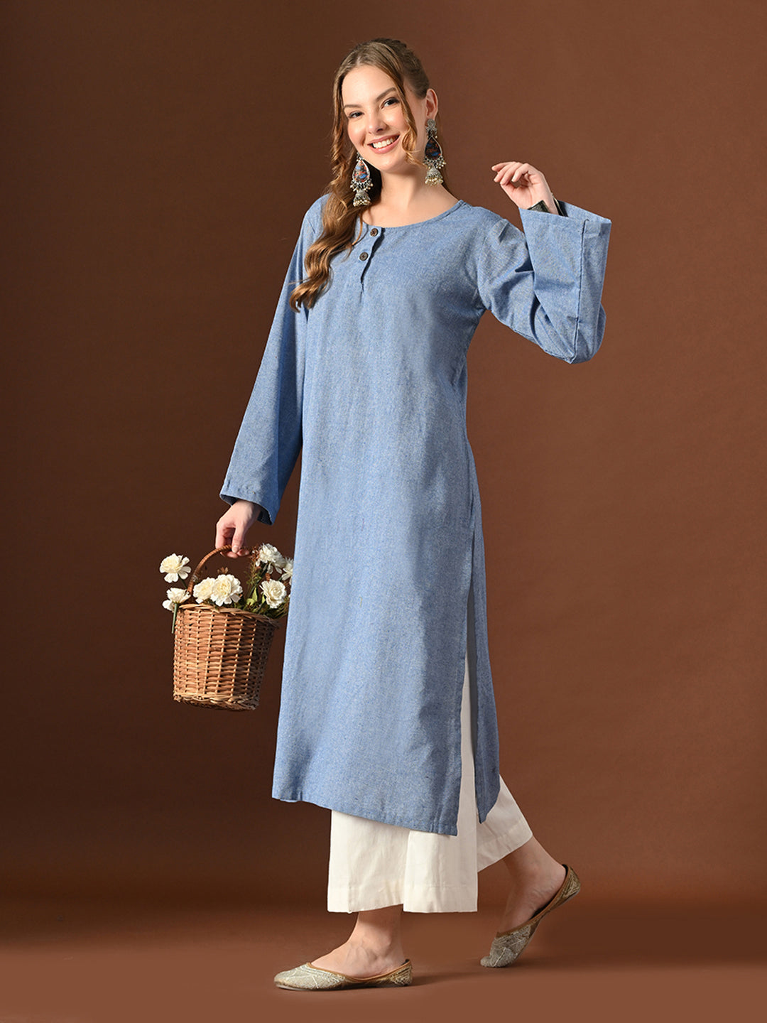 Women  Blue Cotton Oversized Kurta