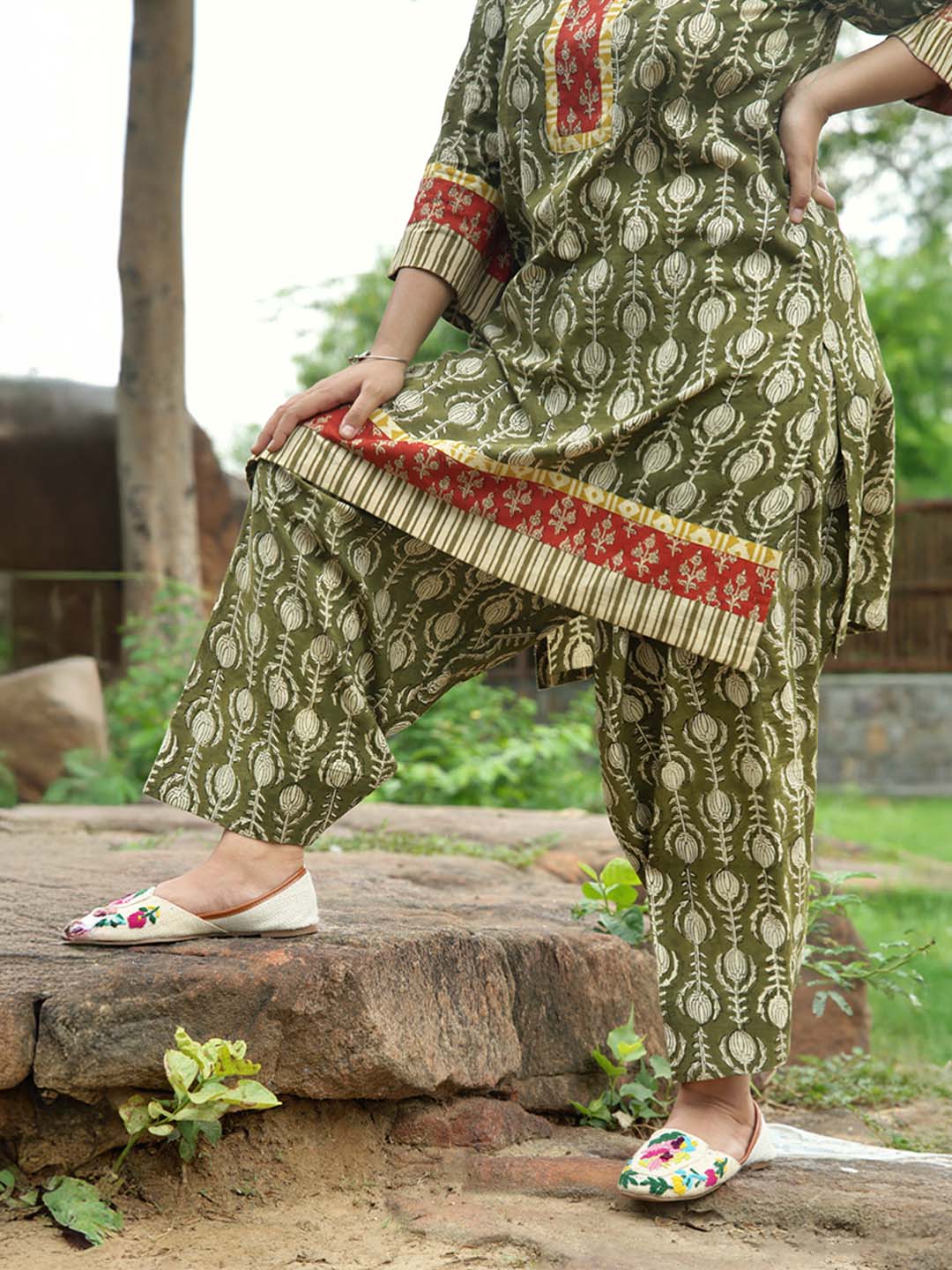 Bagru Handblock Printed Green Salwar Set