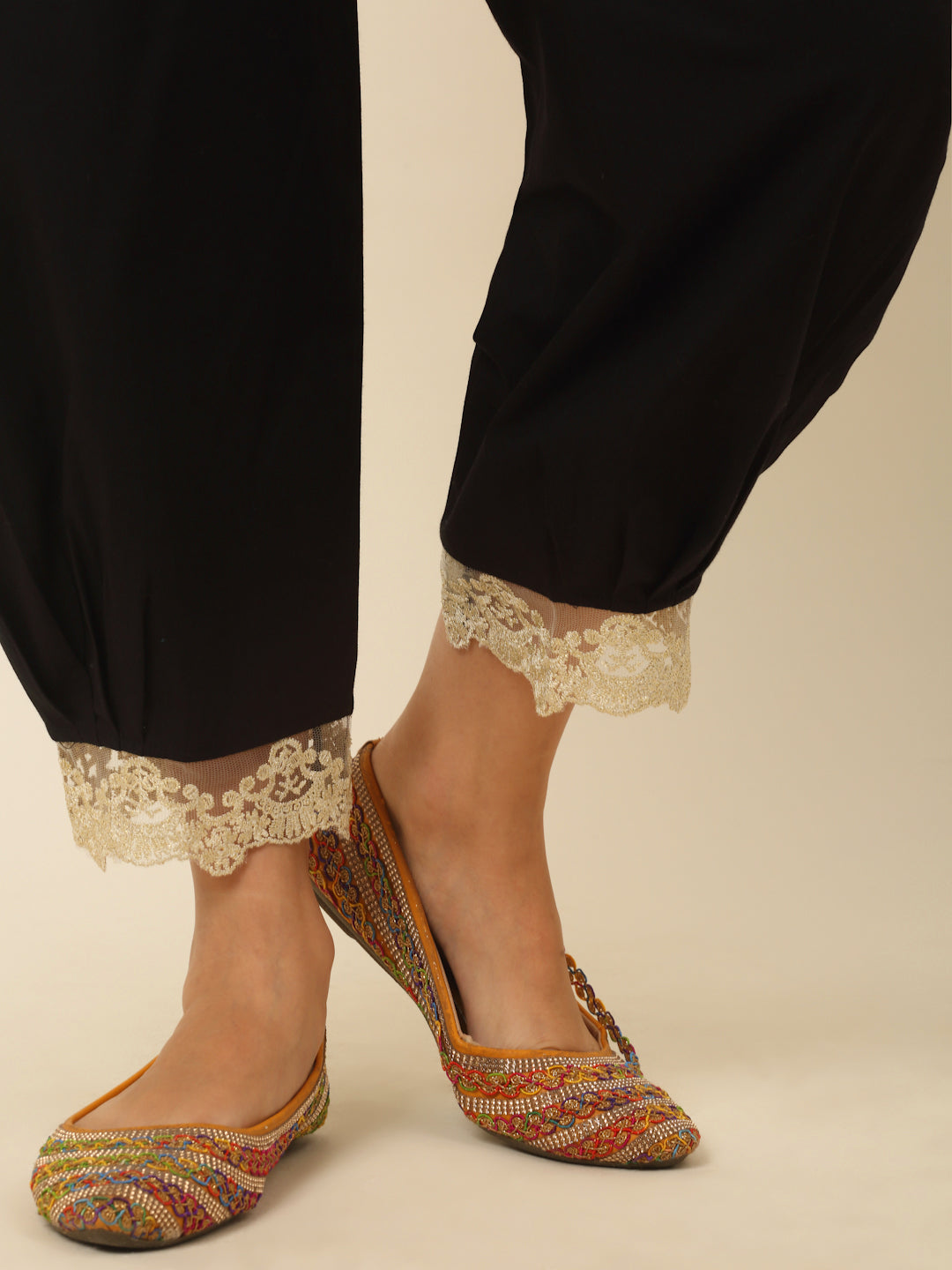 Black Afgan Salwar with Golden Lace