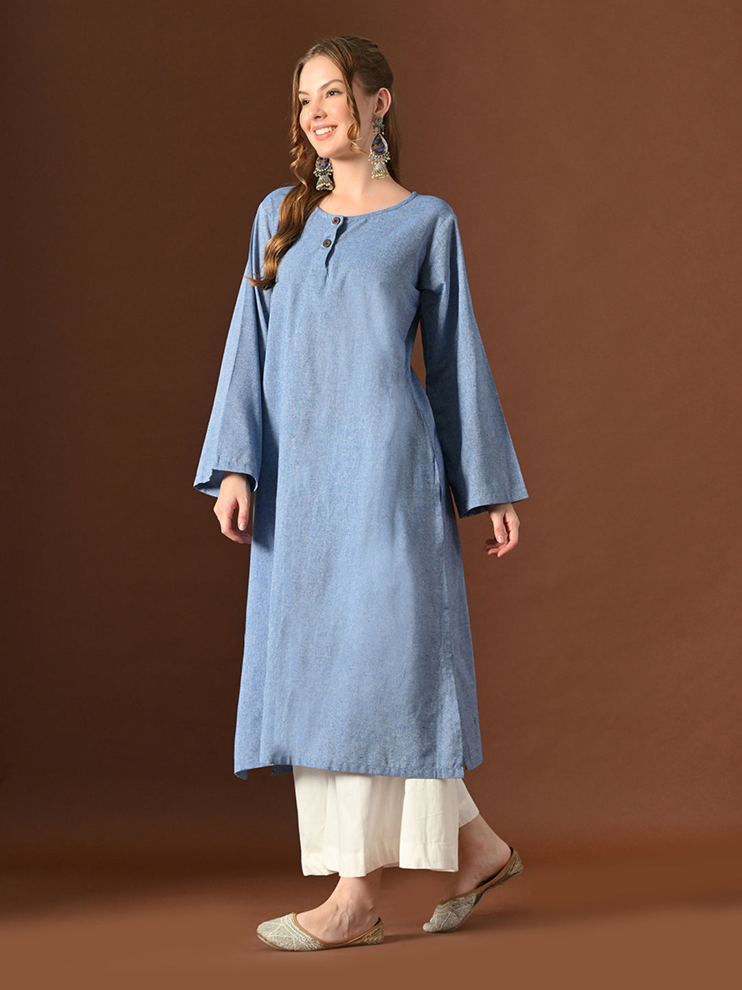 Women  Blue Cotton Oversized Kurta