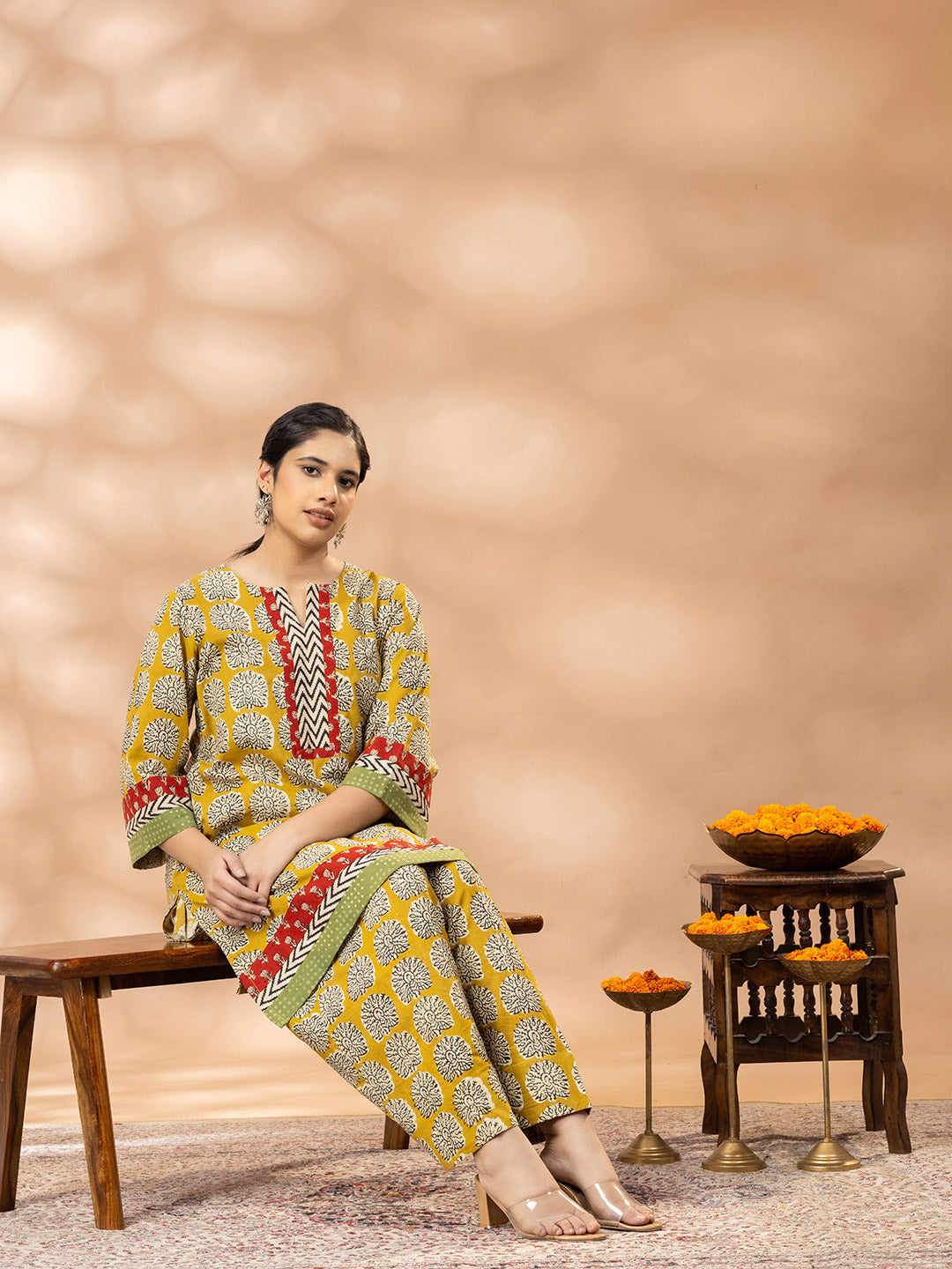 Bagru Mustard Yellow Black Boota  Kurta Salwar Set