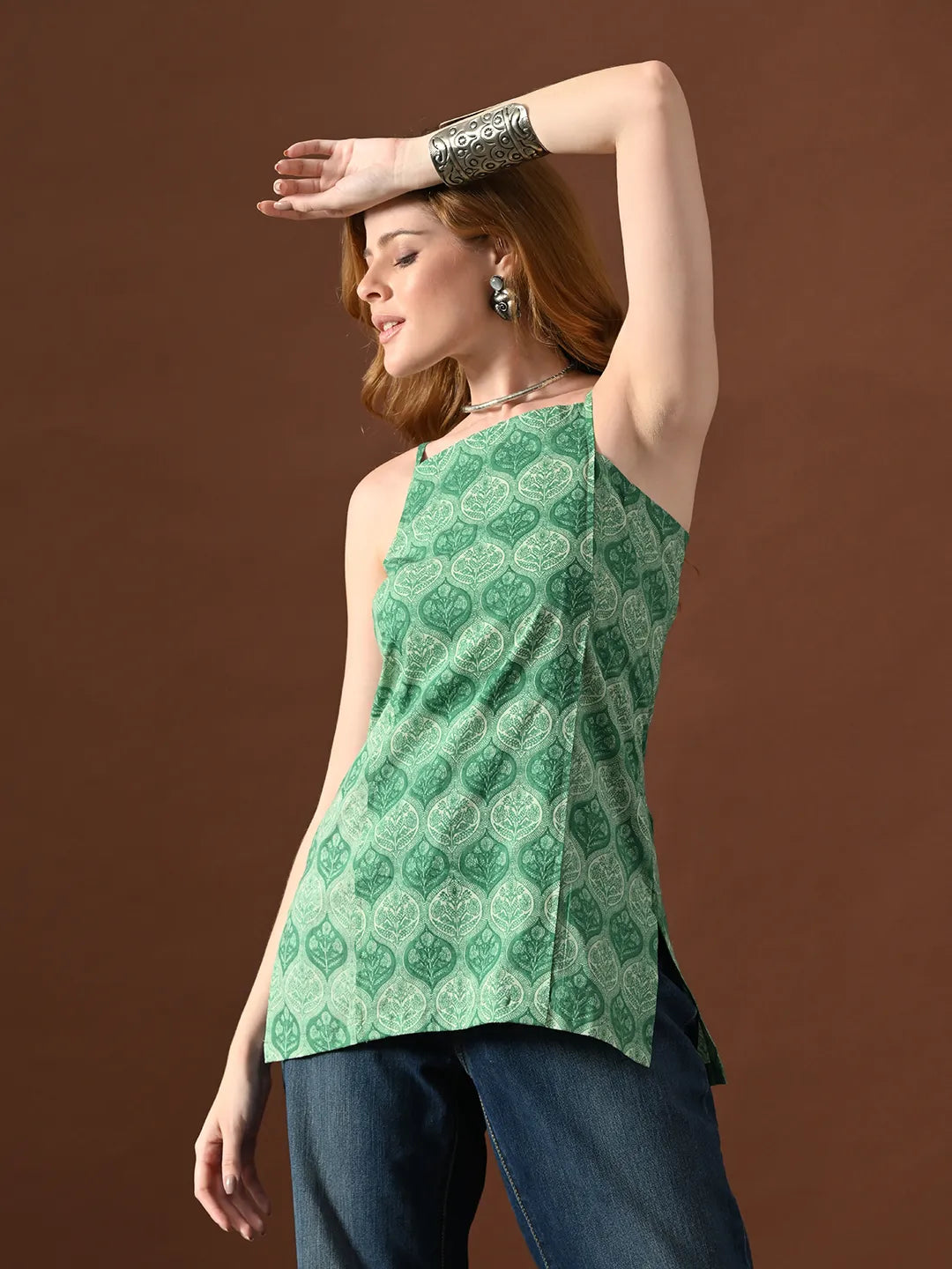 Women Geometrical Print Misha Backless Kurti