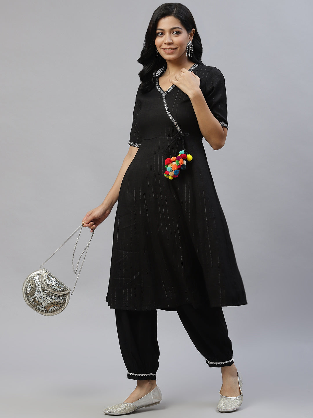 Women Black Yoke Design Panelled Kurta with Salwar