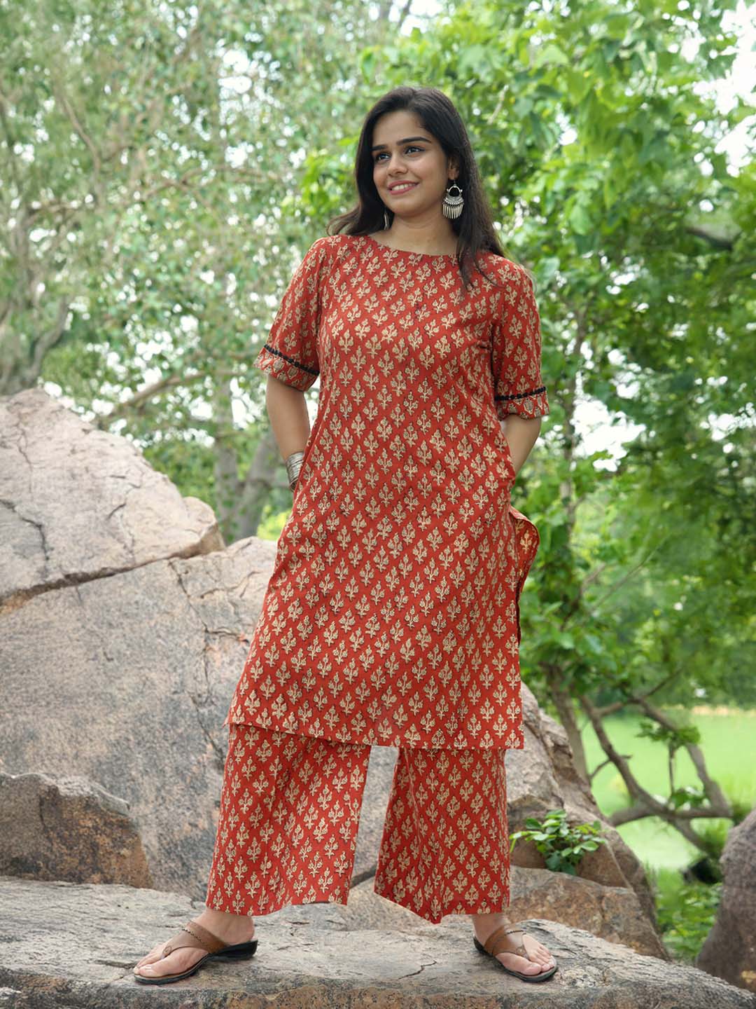 Bagru Handblock Printed Madder Red Kurta Set
