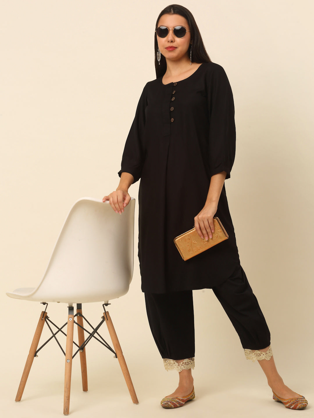 Black Afgan Salwar with Golden Lace