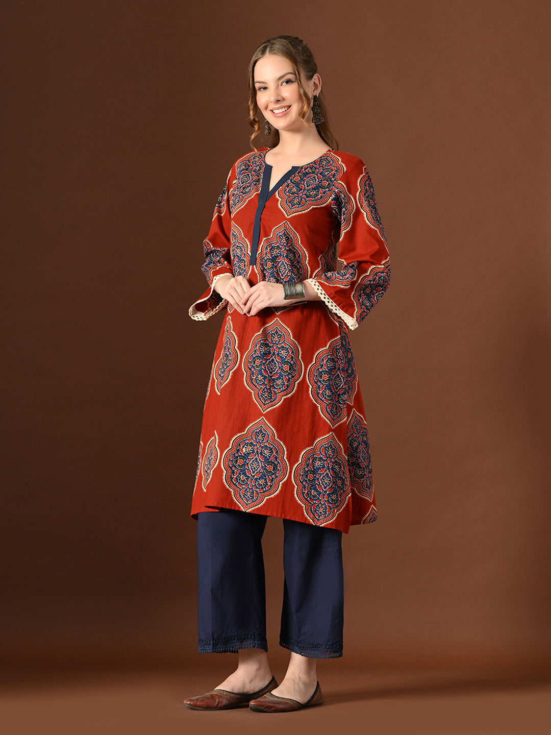 Women Ajrakh Cotton Oversized Kurta