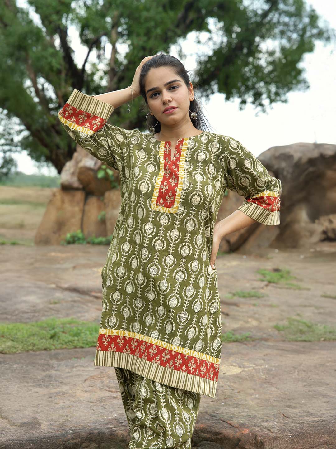 Bagru Handblock Printed Green Salwar Set