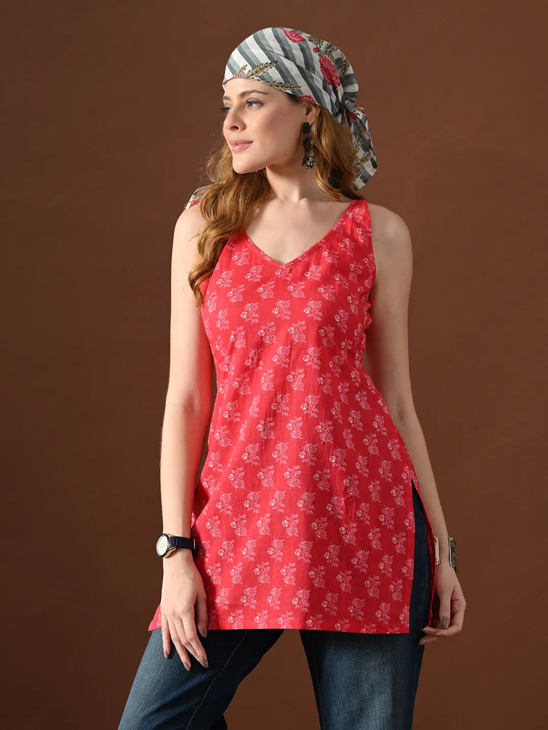 Women Floral Print Mandira Backless Kurti