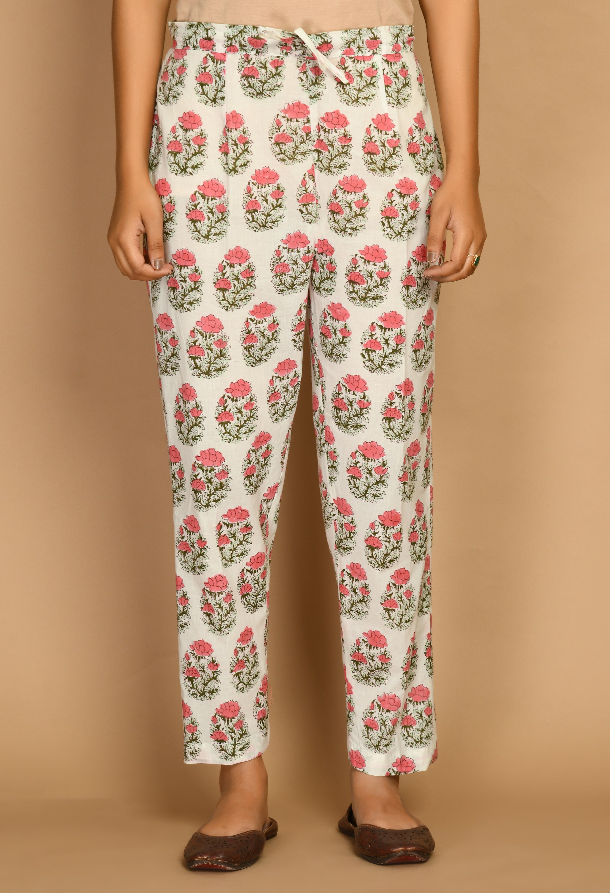 Handblock Printed White Red Boota Set