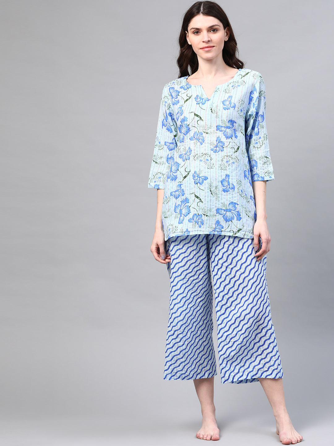 Blue Pure Cotton Printed Night suit