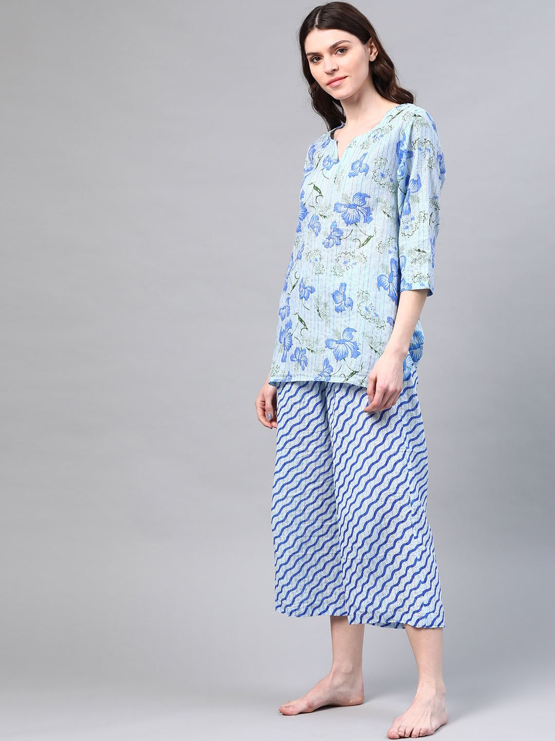 Blue Pure Cotton Printed Night suit