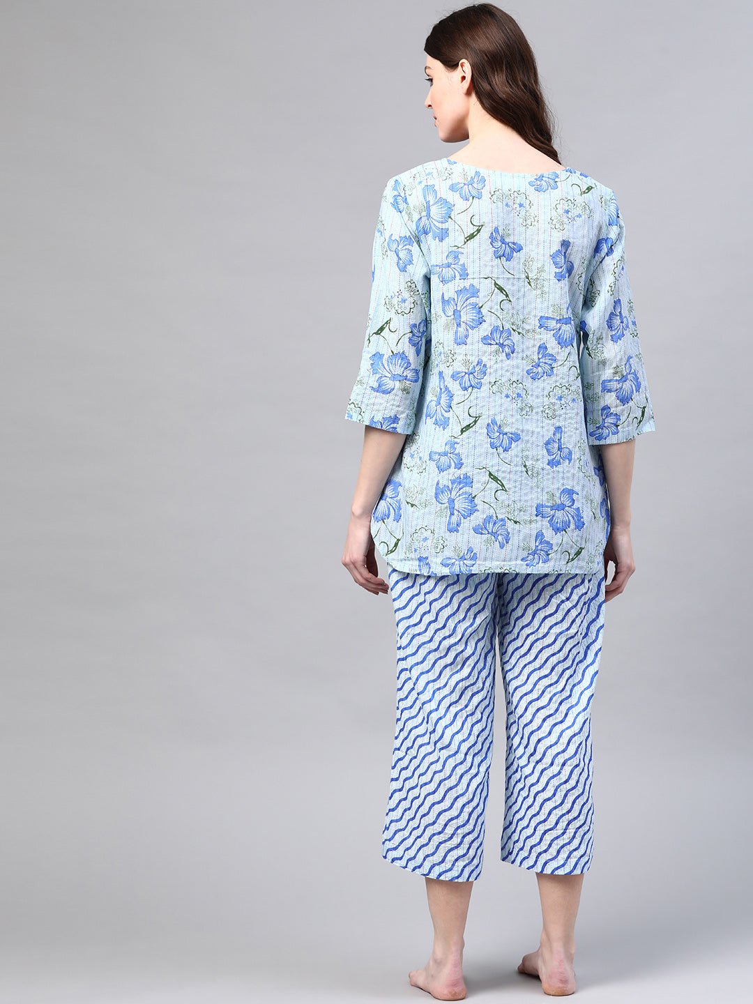 Blue Pure Cotton Printed Night suit