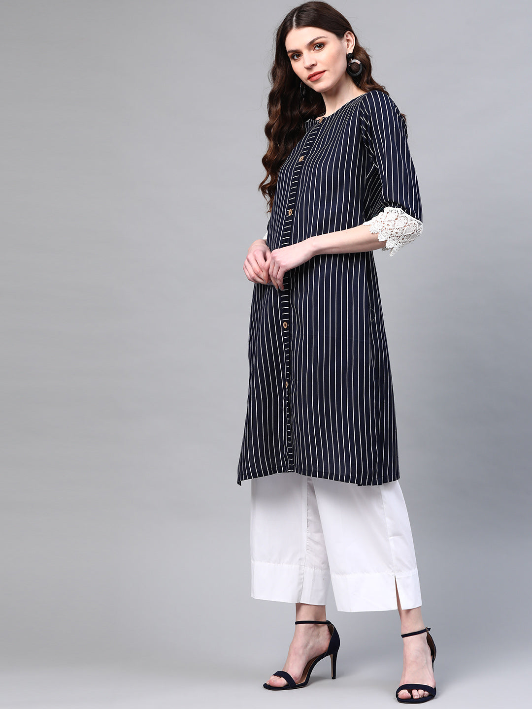 Blue Flex Cotton Kurta With Lace