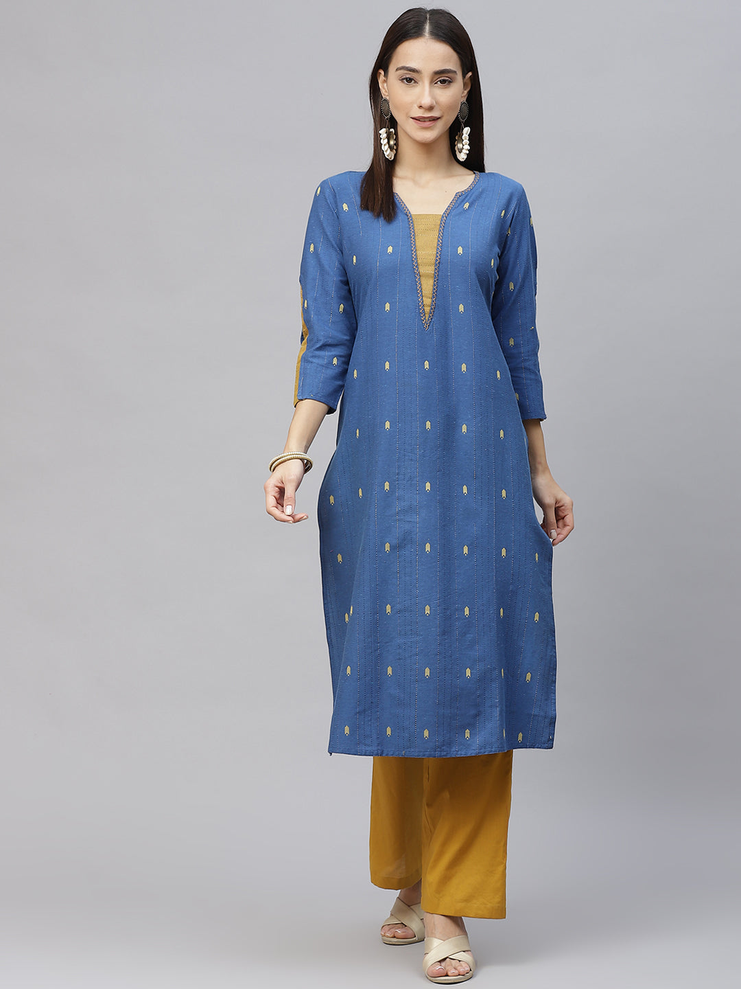 Blue Thread Work Handloom Cotton Kurta